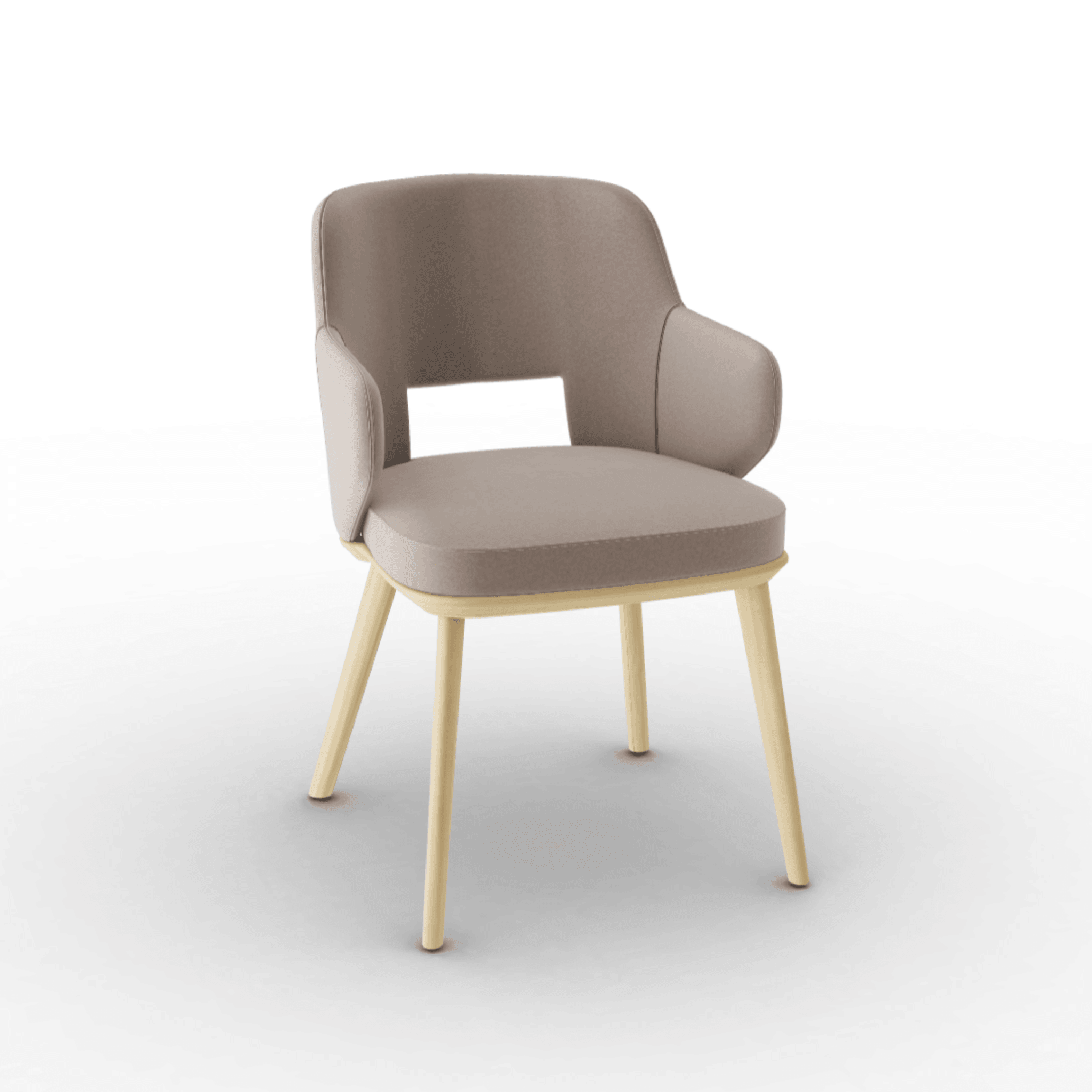 Krzesło aksamitne z podłokietnikami FOYER piaskowy z drewnianą podstawą Calligaris naturalny dąb Eye on Design