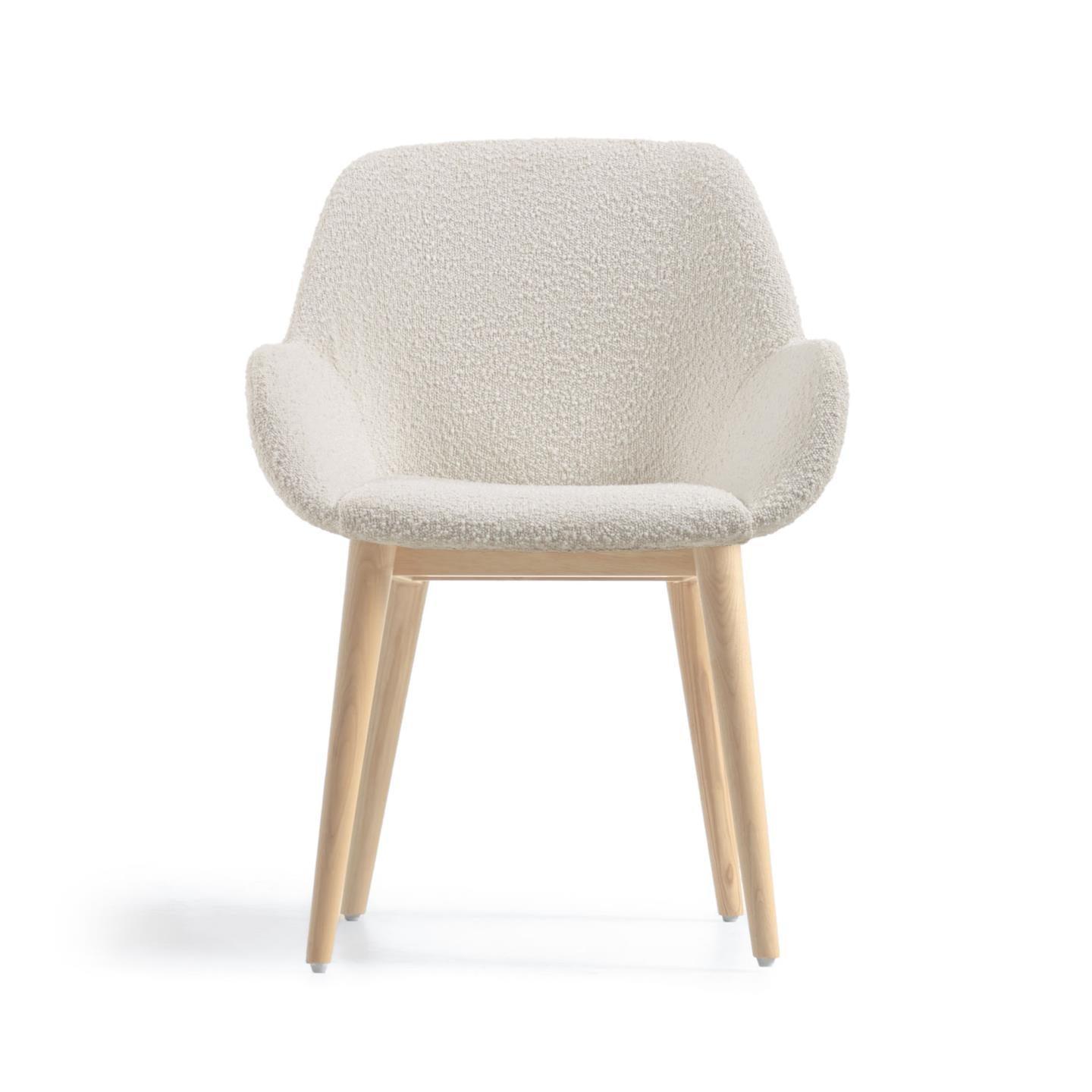 Krzesło w tkaninie boucle KONNA kremowy z jesionową podstawą La Forma Eye on Design