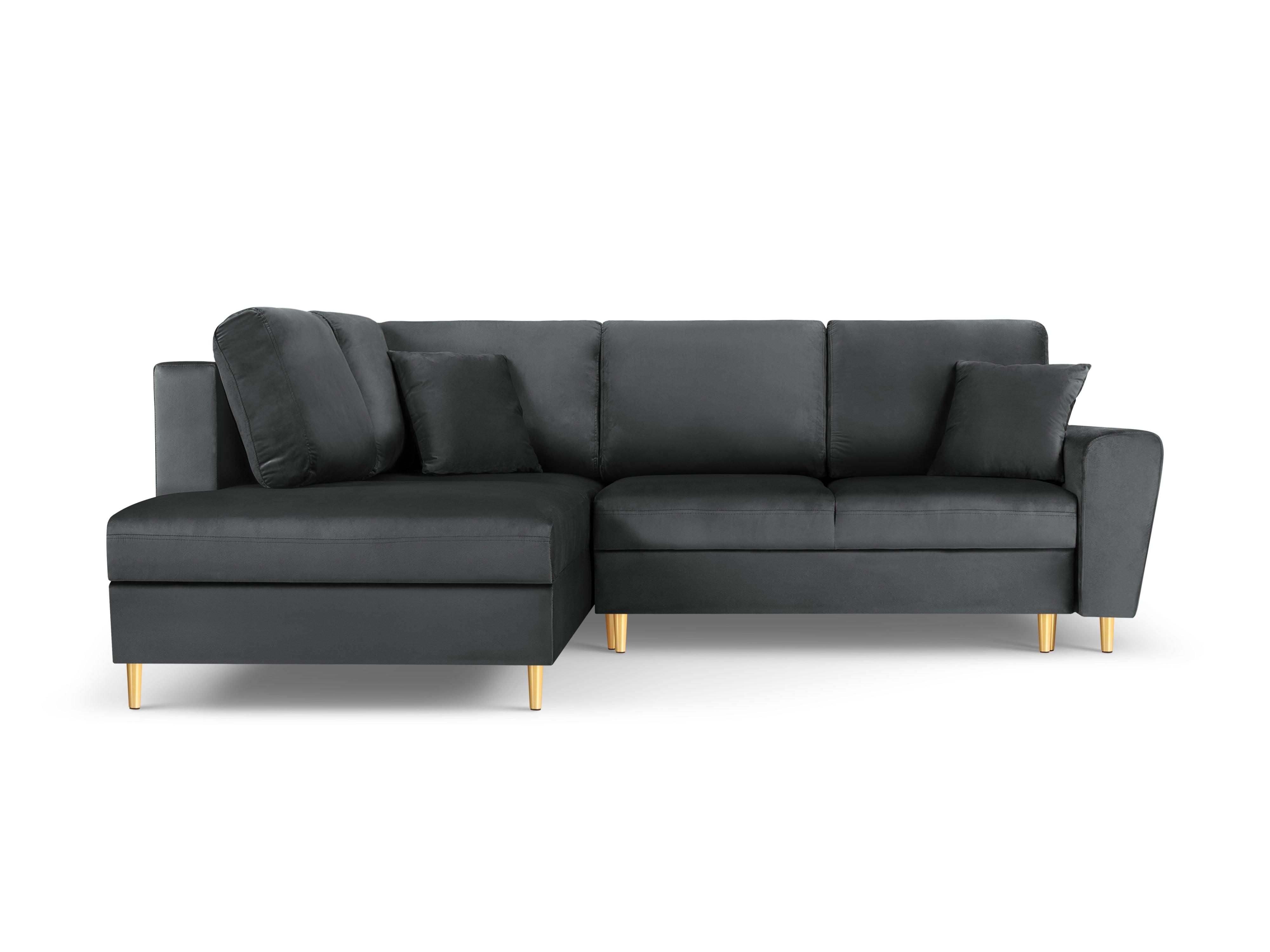 Narożnik 5-osobowy lewostronny z funkcją spania KYOTO ciemnoszary ze złotą podstawą Cosmopolitan Design Eye on Design