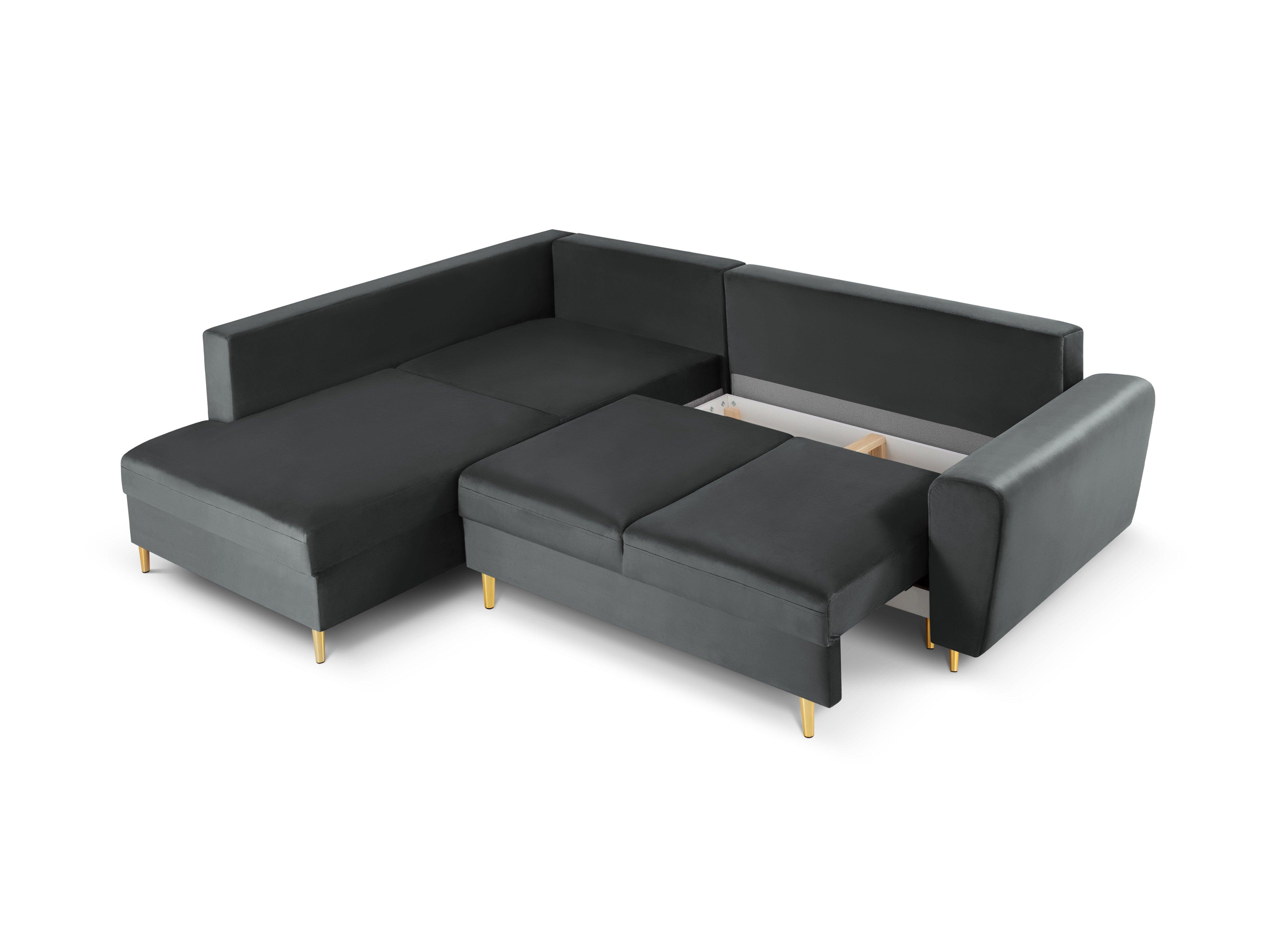 Narożnik 5-osobowy lewostronny z funkcją spania KYOTO ciemnoszary ze złotą podstawą Cosmopolitan Design Eye on Design