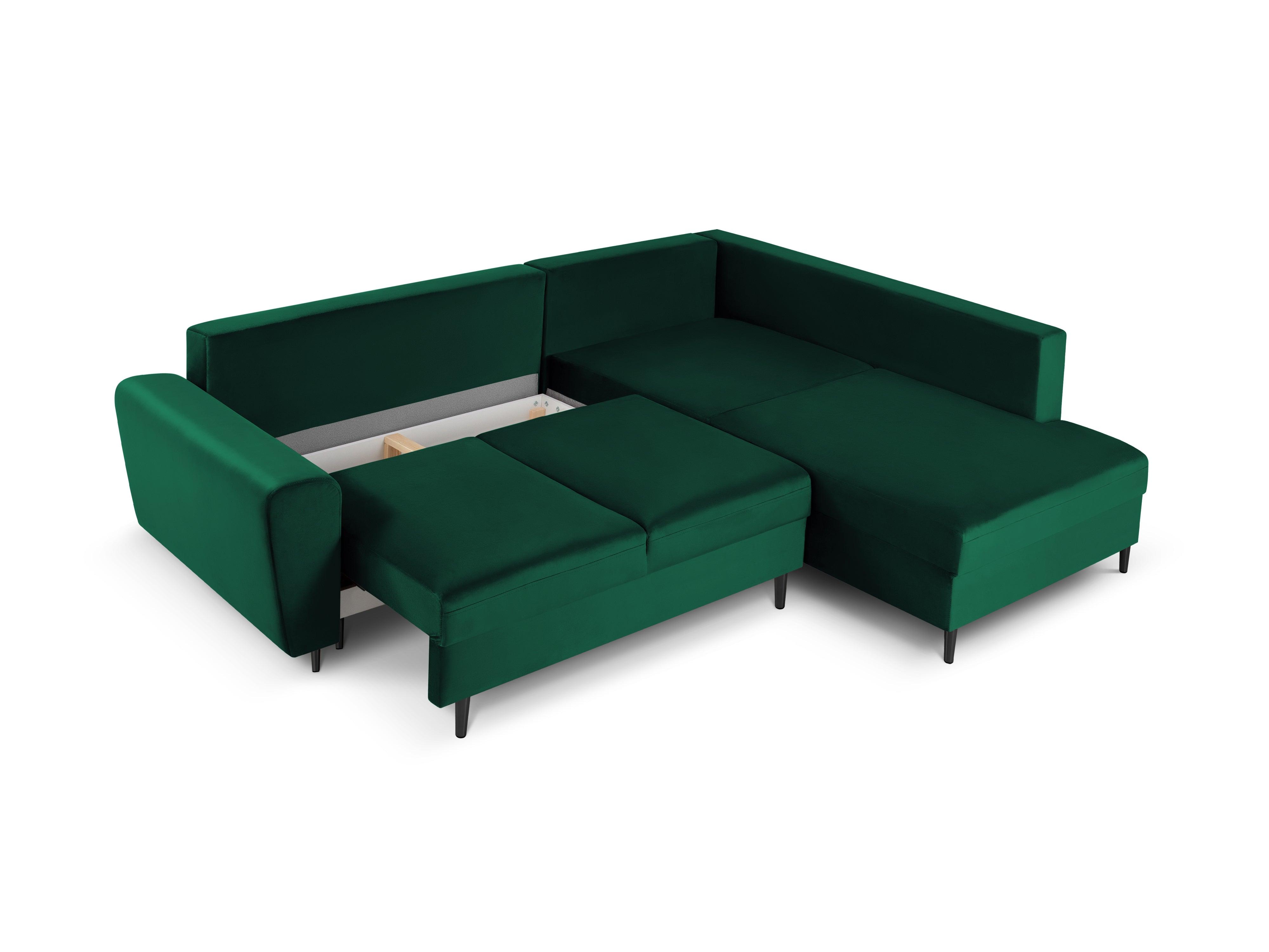 Narożnik 5-osobowy prawostronny z funkcją spania KYOTO butelkowa zieleń z czarną podstawą Cosmopolitan Design Eye on Design