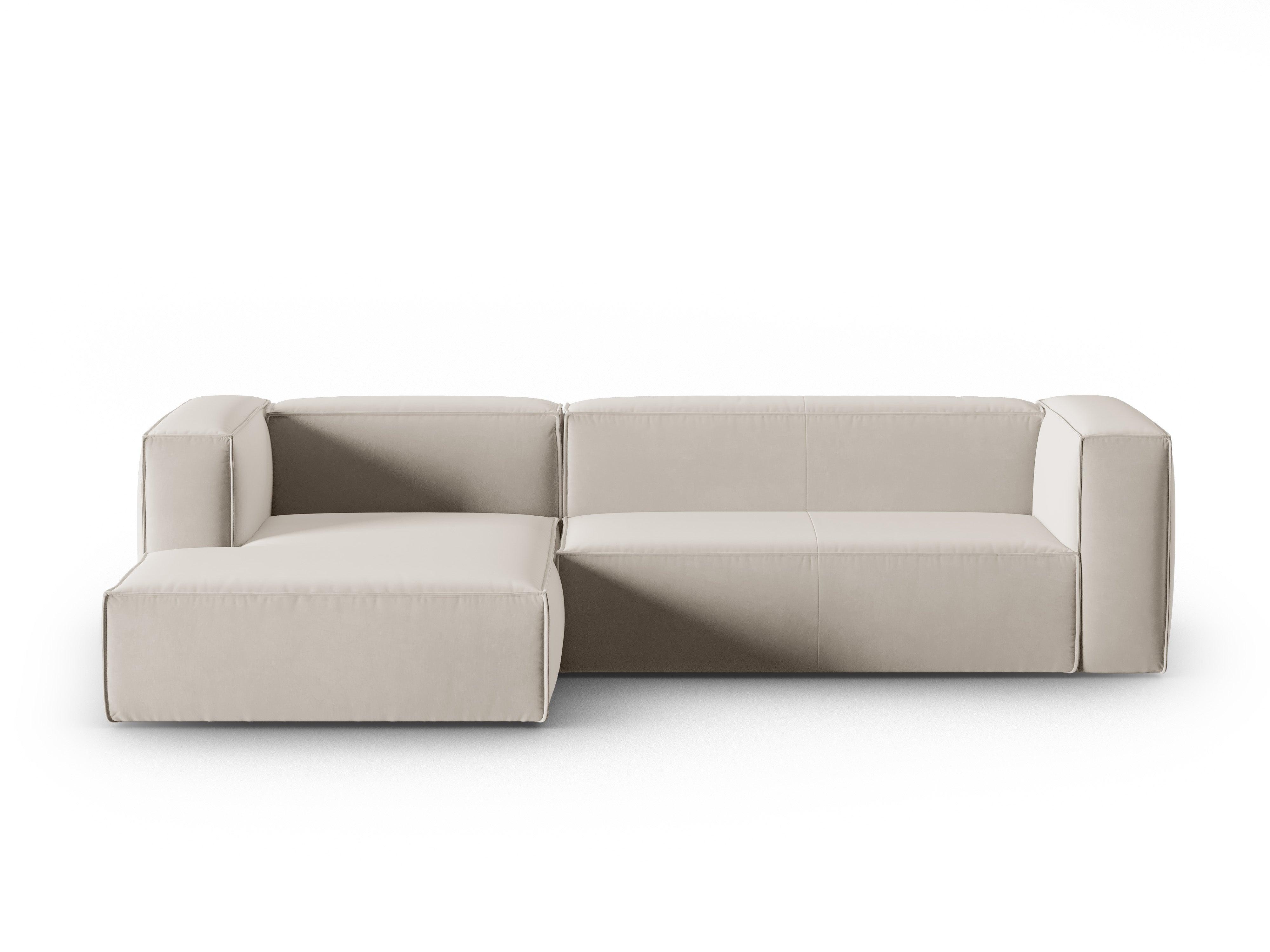 Narożnik aksamitny 4-osobowy lewostronny MACKAY jasnobeżowy Cosmopolitan Design Eye on Design