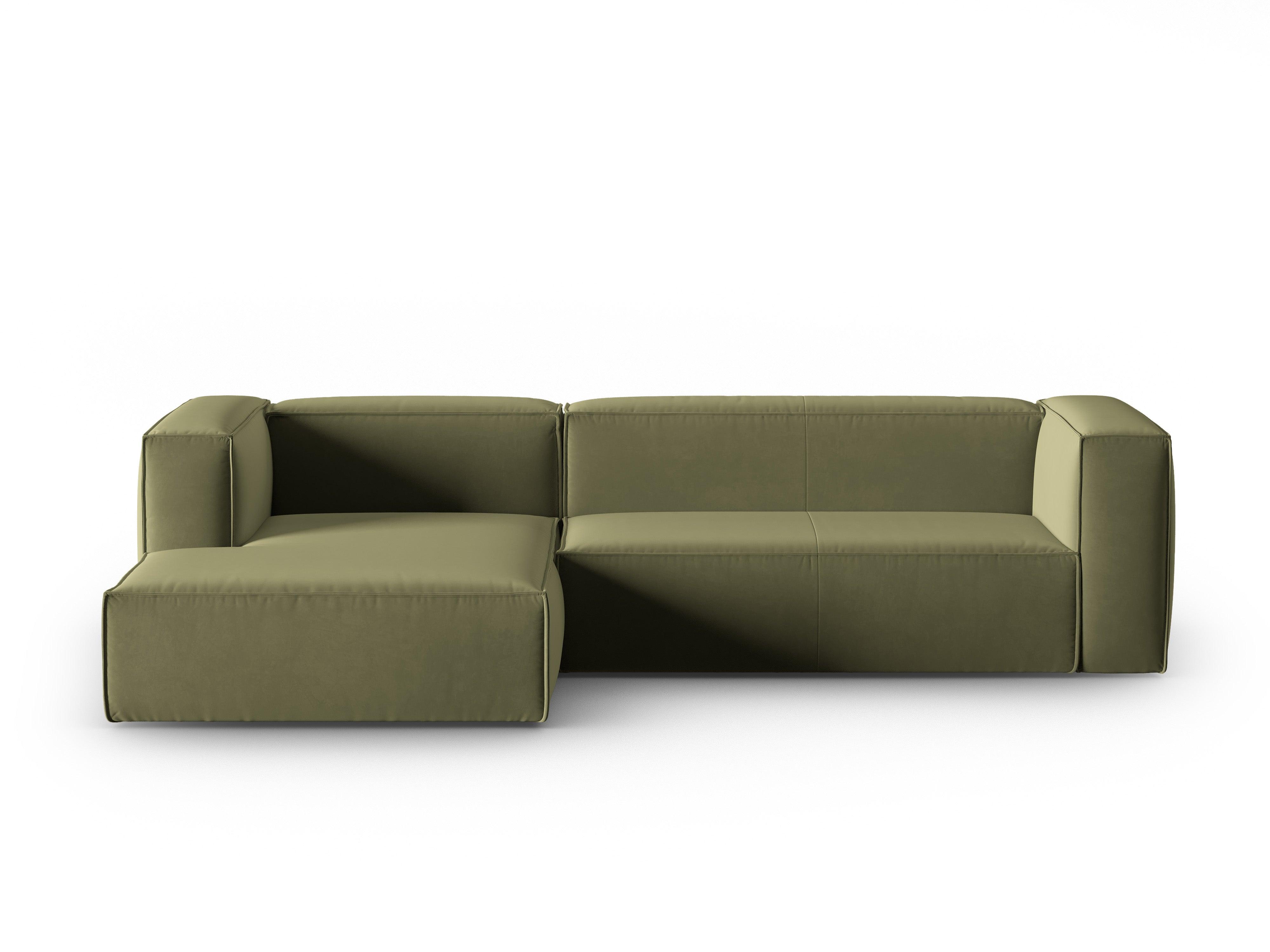 Narożnik aksamitny 4-osobowy lewostronny MACKAY jasnozielony Cosmopolitan Design Eye on Design