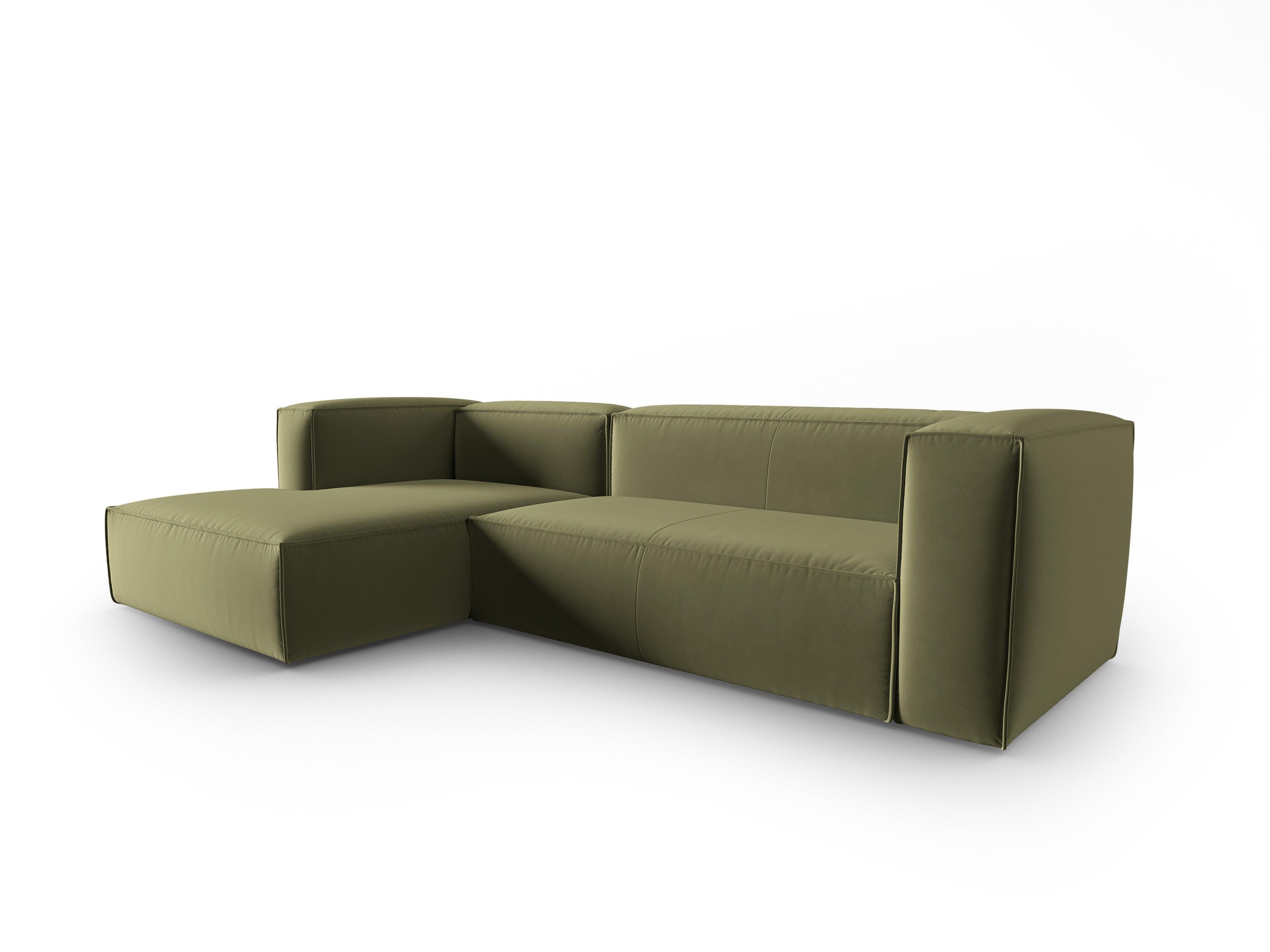 Narożnik aksamitny 4-osobowy lewostronny MACKAY jasnozielony Cosmopolitan Design Eye on Design