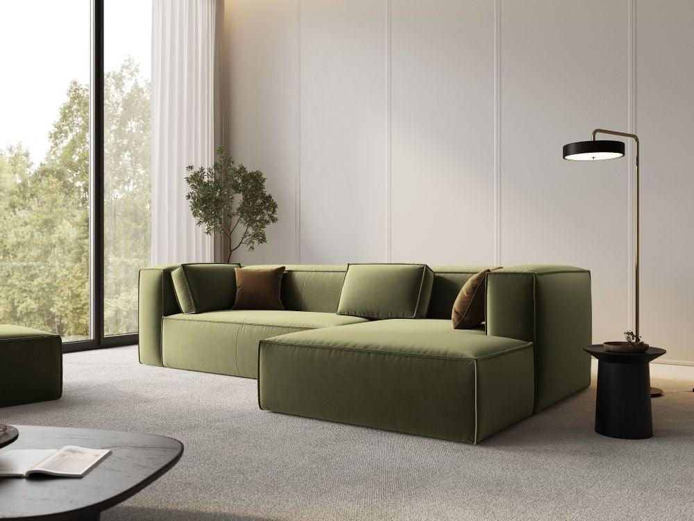 Narożnik aksamitny 4-osobowy prawostronny MACKAY jasnozielony Cosmopolitan Design Eye on Design