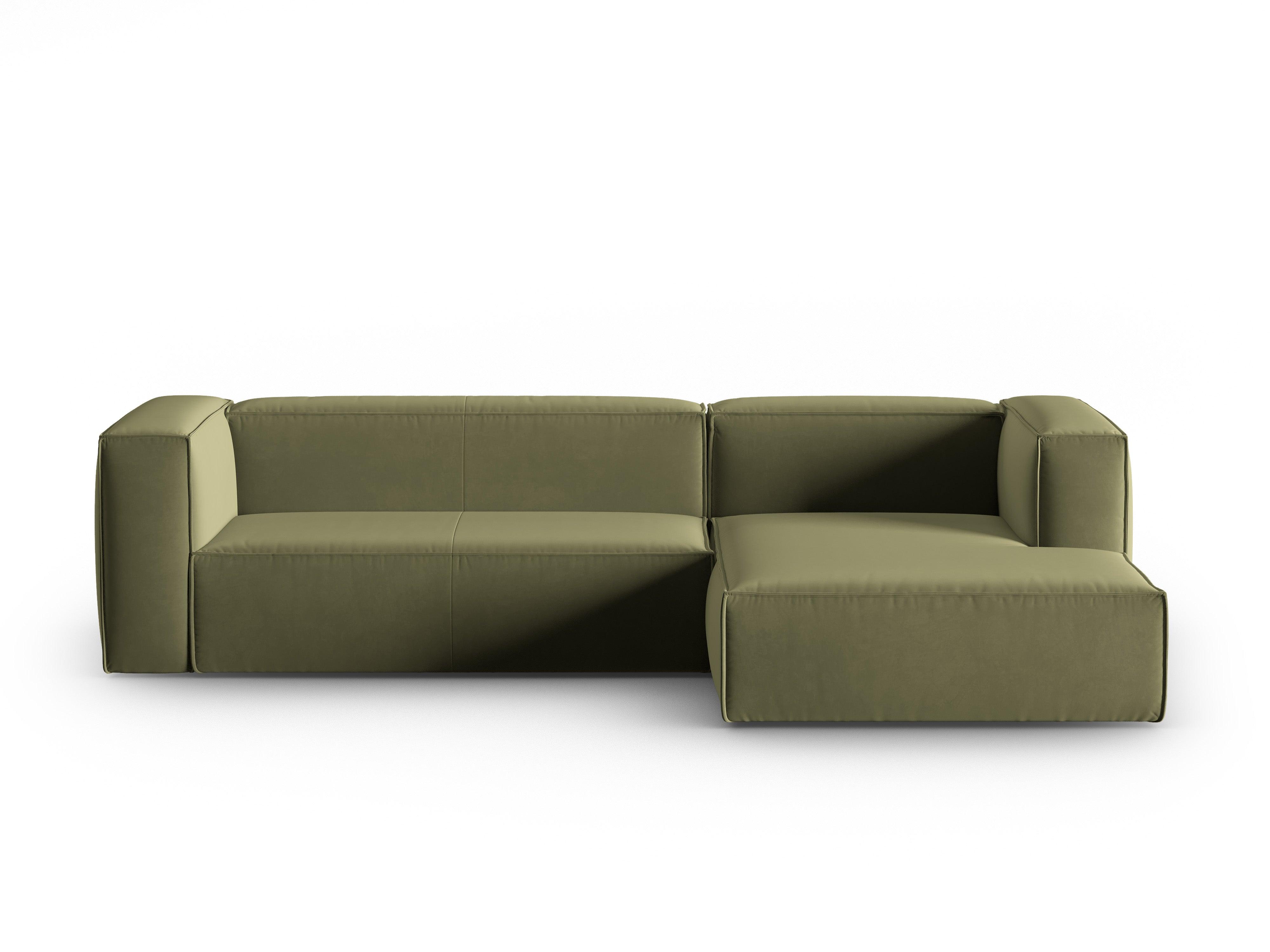 Narożnik aksamitny 4-osobowy prawostronny MACKAY jasnozielony Cosmopolitan Design Eye on Design