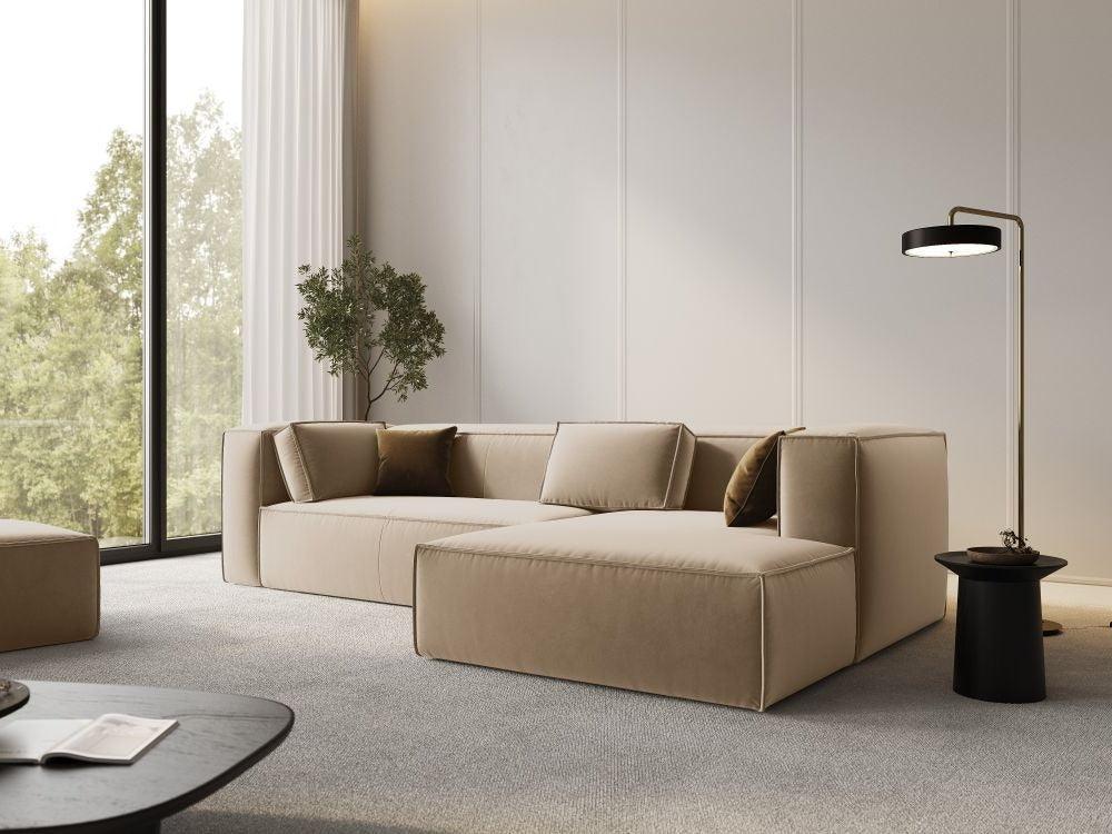 Narożnik aksamitny 4-osobowy prawostronny MACKAY piaskowy Cosmopolitan Design Eye on Design