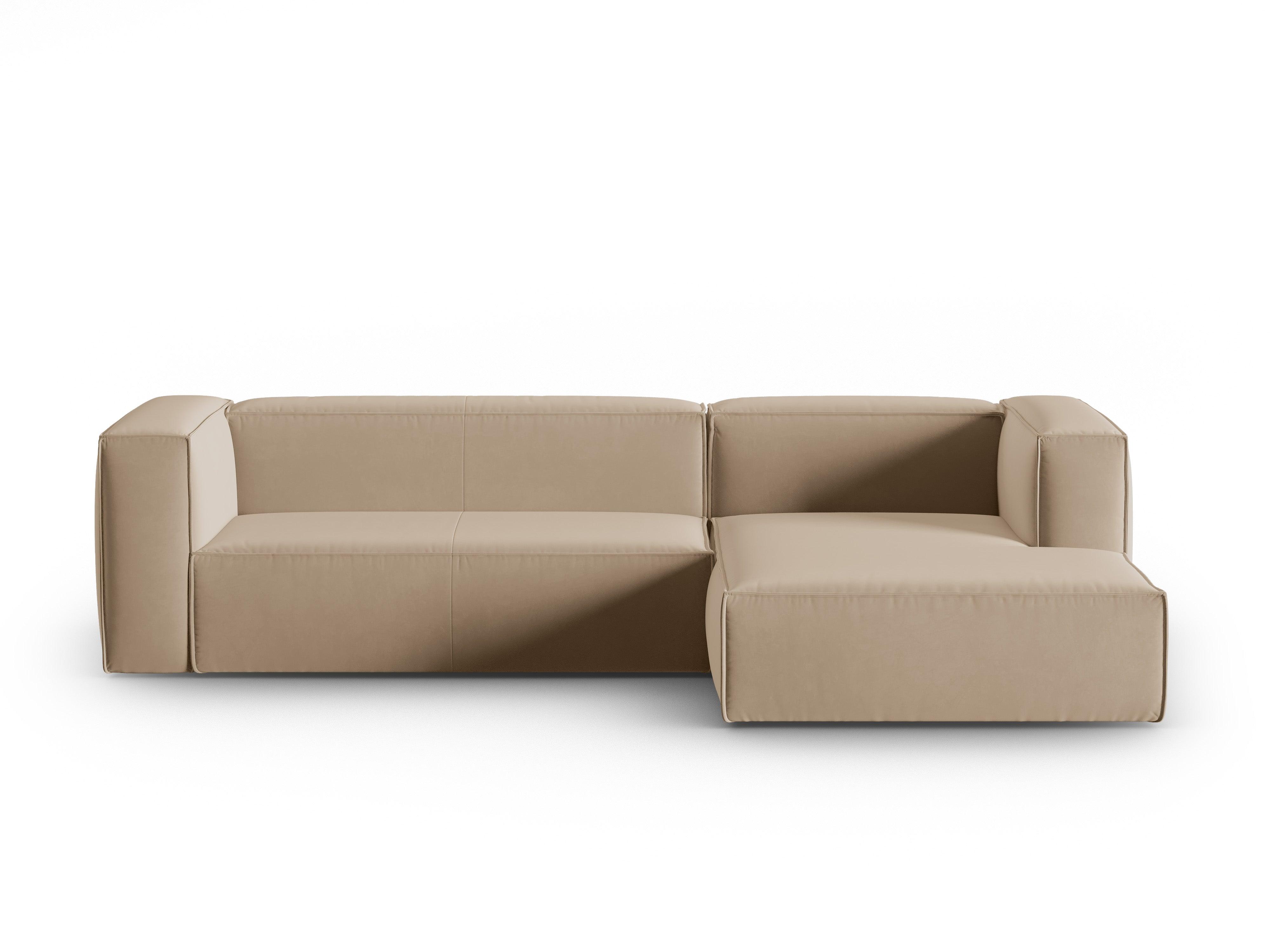 Narożnik aksamitny 4-osobowy prawostronny MACKAY piaskowy Cosmopolitan Design Eye on Design