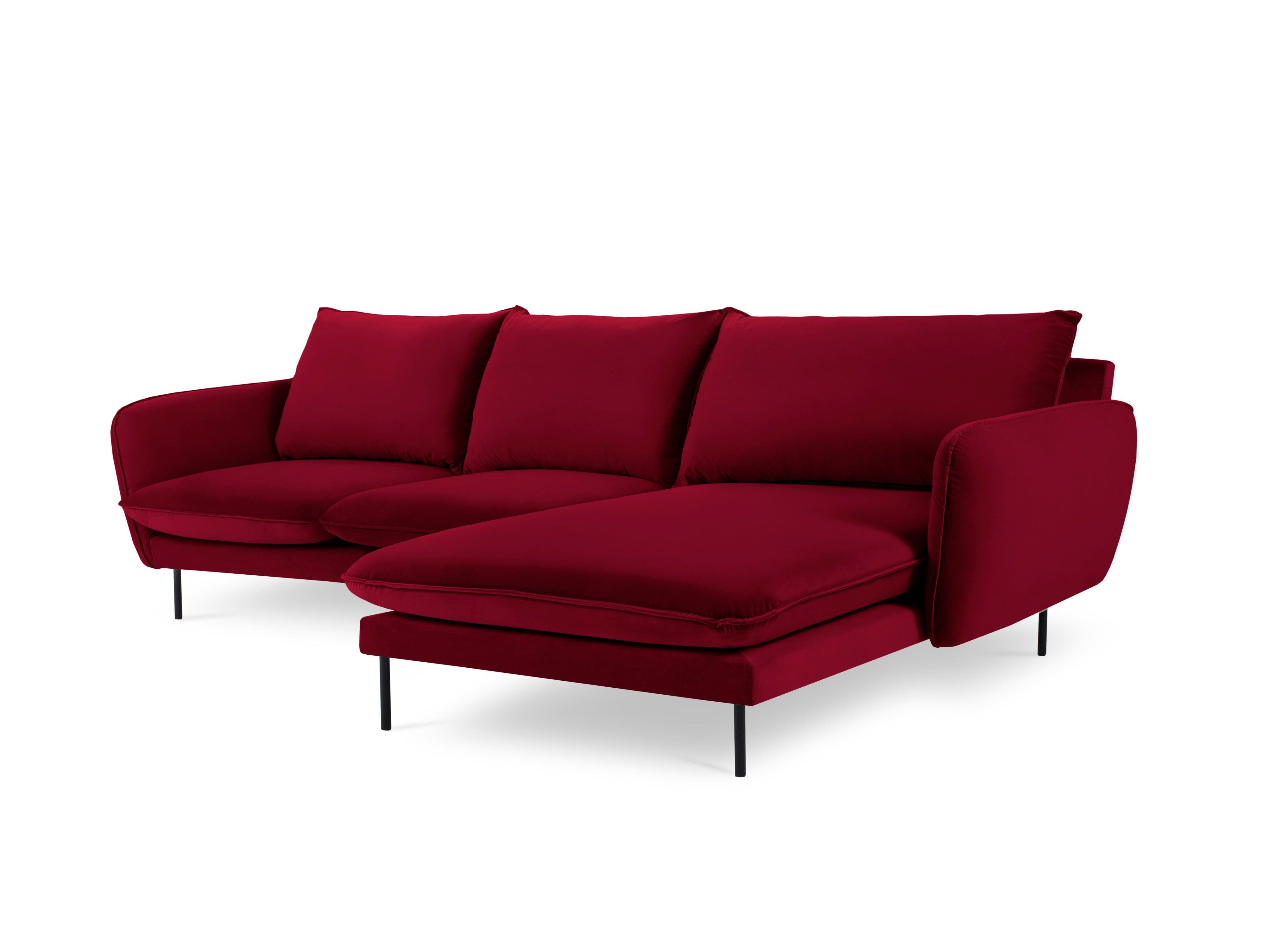 Narożnik aksamitny prawostronny VIENNA bordowy z czarną podstawą Cosmopolitan Design Eye on Design