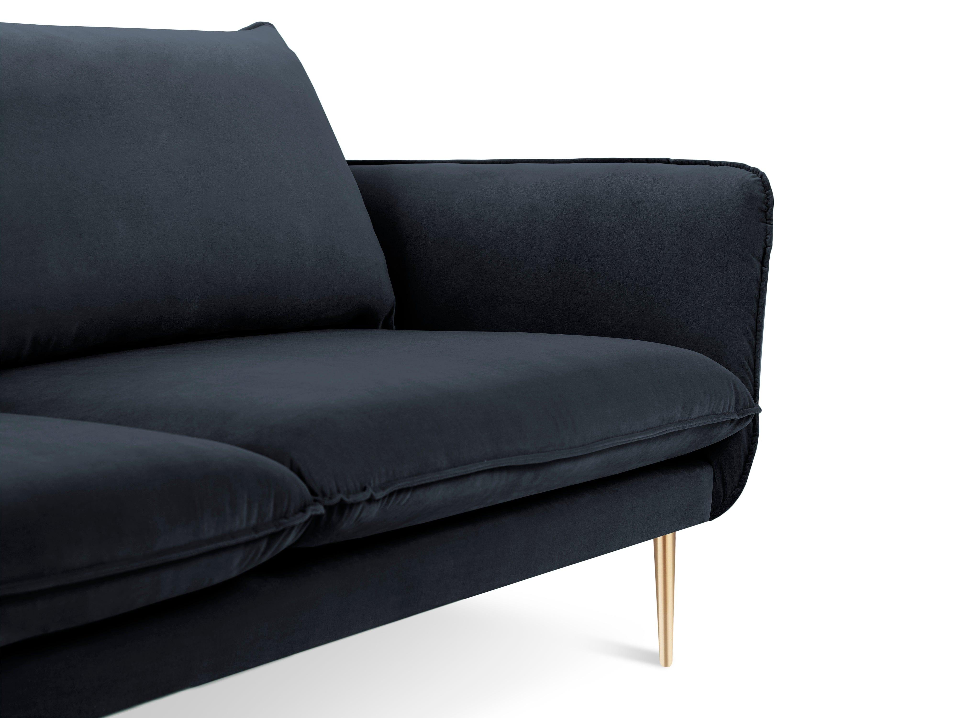 Narożnik aksamitny prawostronny VIENNA granatowy ze złotą podstawą Cosmopolitan Design Eye on Design