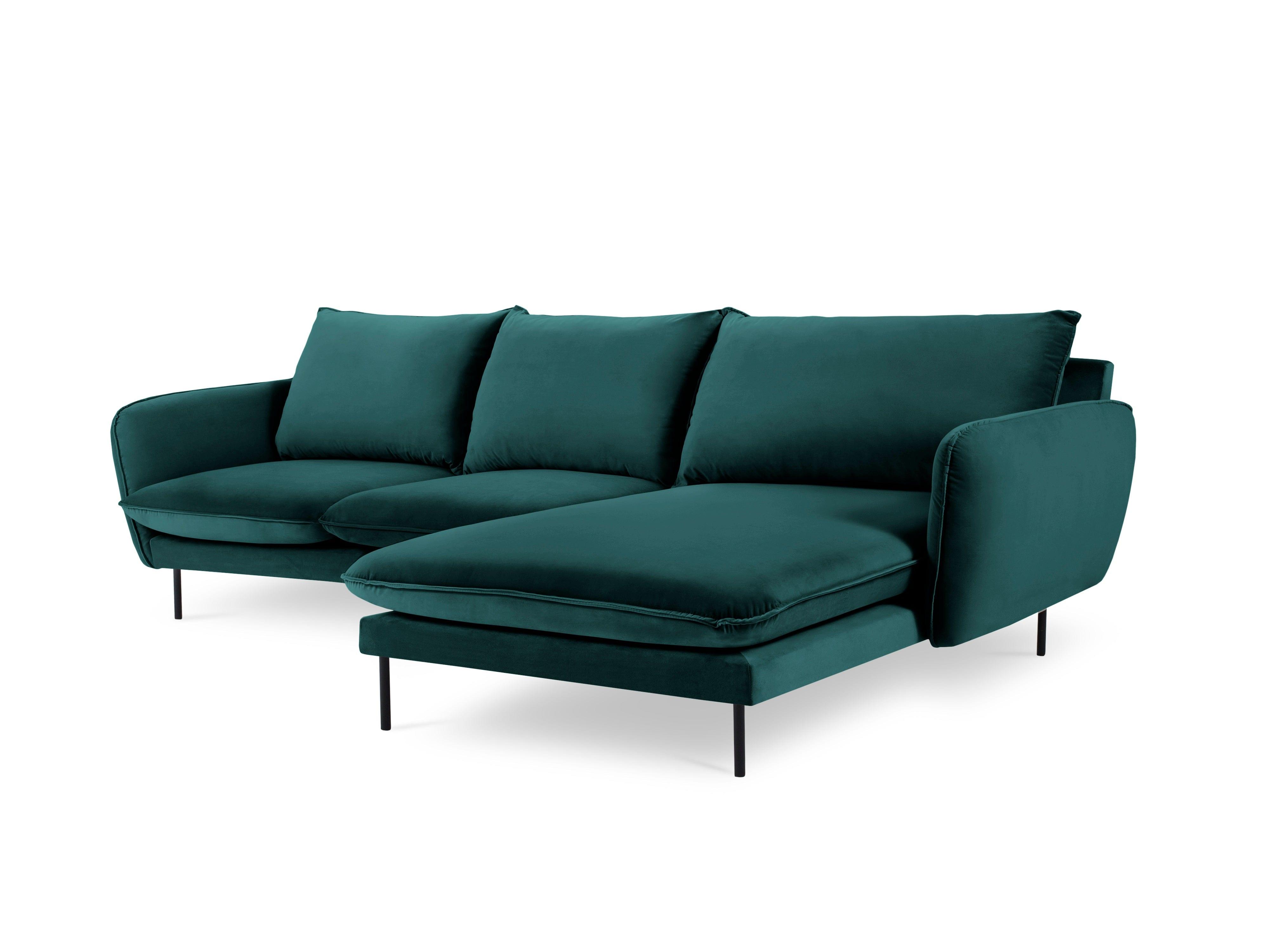 Narożnik aksamitny prawostronny VIENNA morski z czarną podstawą Cosmopolitan Design Eye on Design