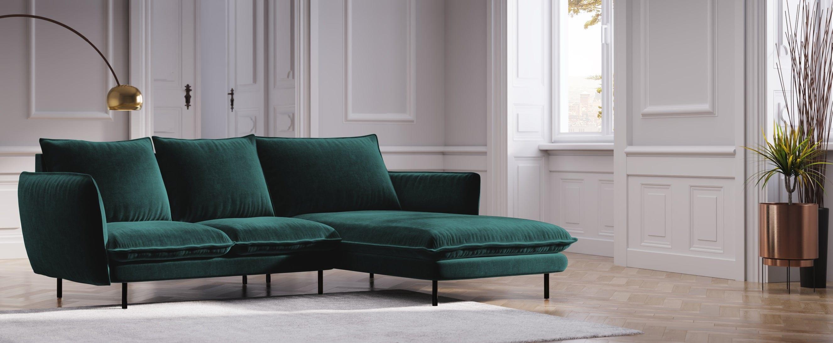 Narożnik aksamitny prawostronny VIENNA morski z czarną podstawą Cosmopolitan Design Eye on Design