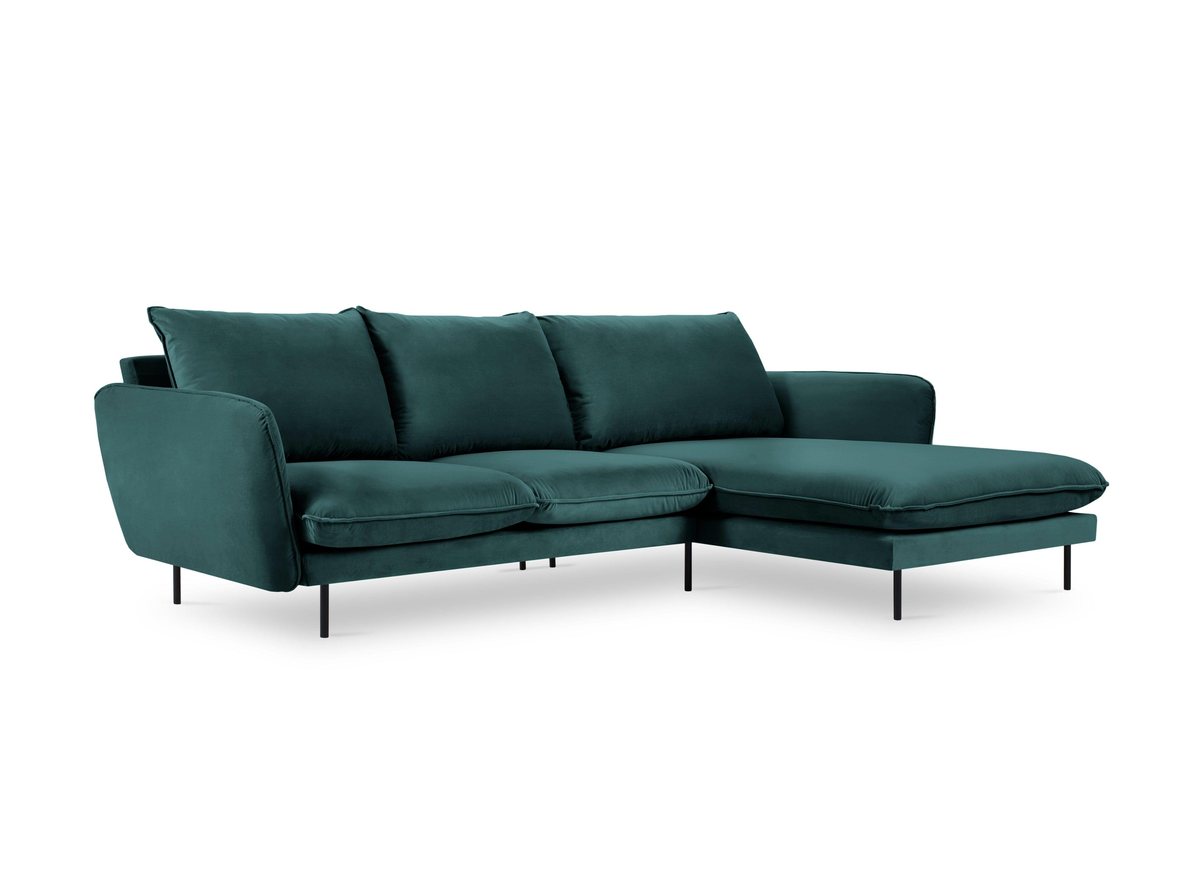 Narożnik aksamitny prawostronny VIENNA morski z czarną podstawą Cosmopolitan Design Eye on Design