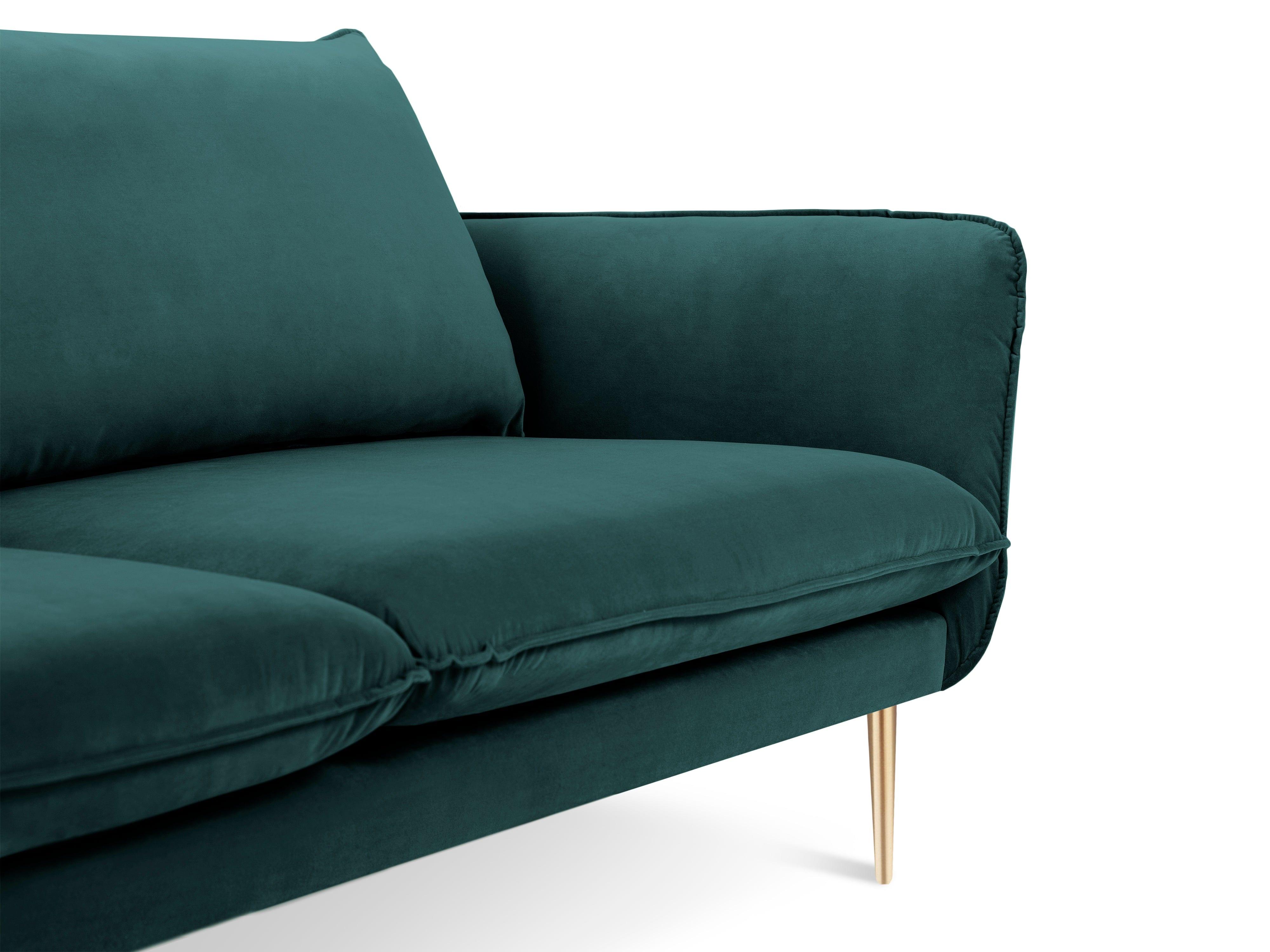 Narożnik aksamitny prawostronny VIENNA morski ze złotą podstawą Cosmopolitan Design Eye on Design