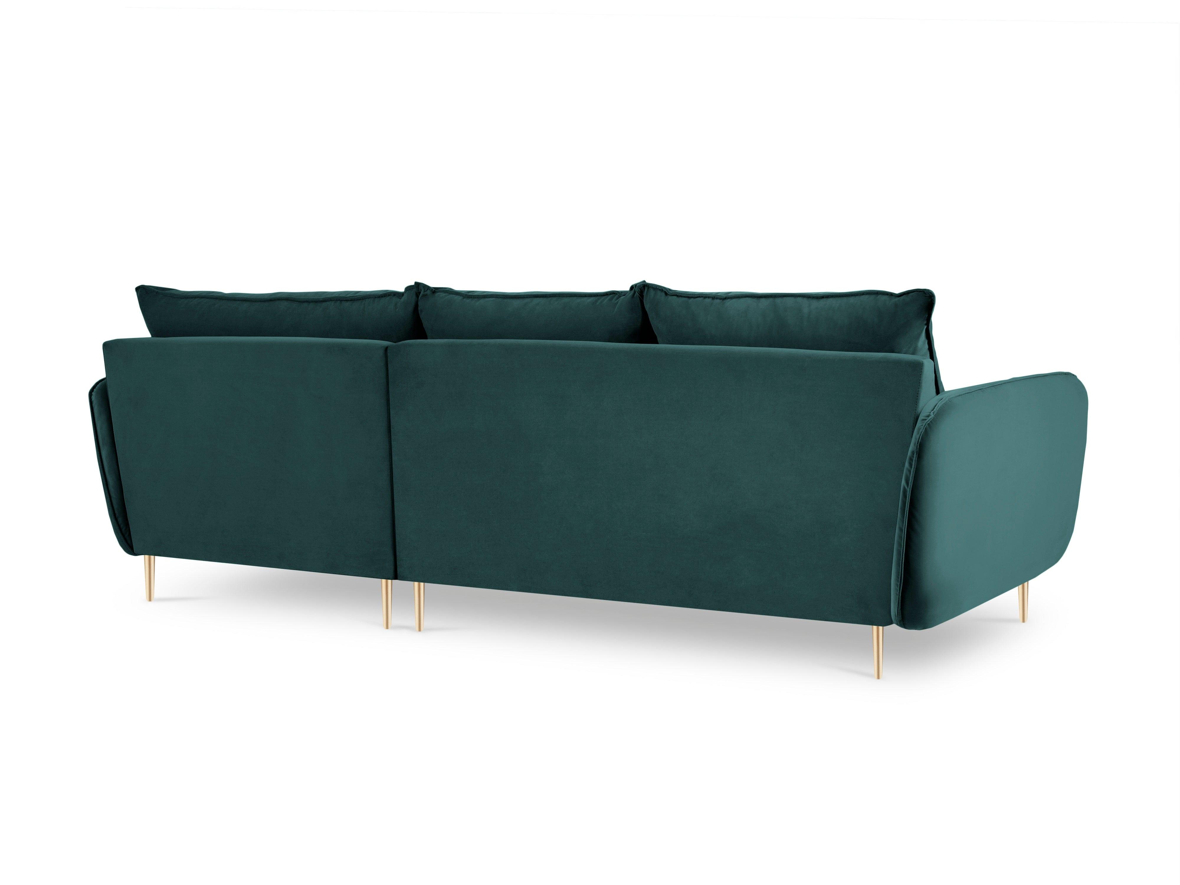 Narożnik aksamitny prawostronny VIENNA morski ze złotą podstawą Cosmopolitan Design Eye on Design
