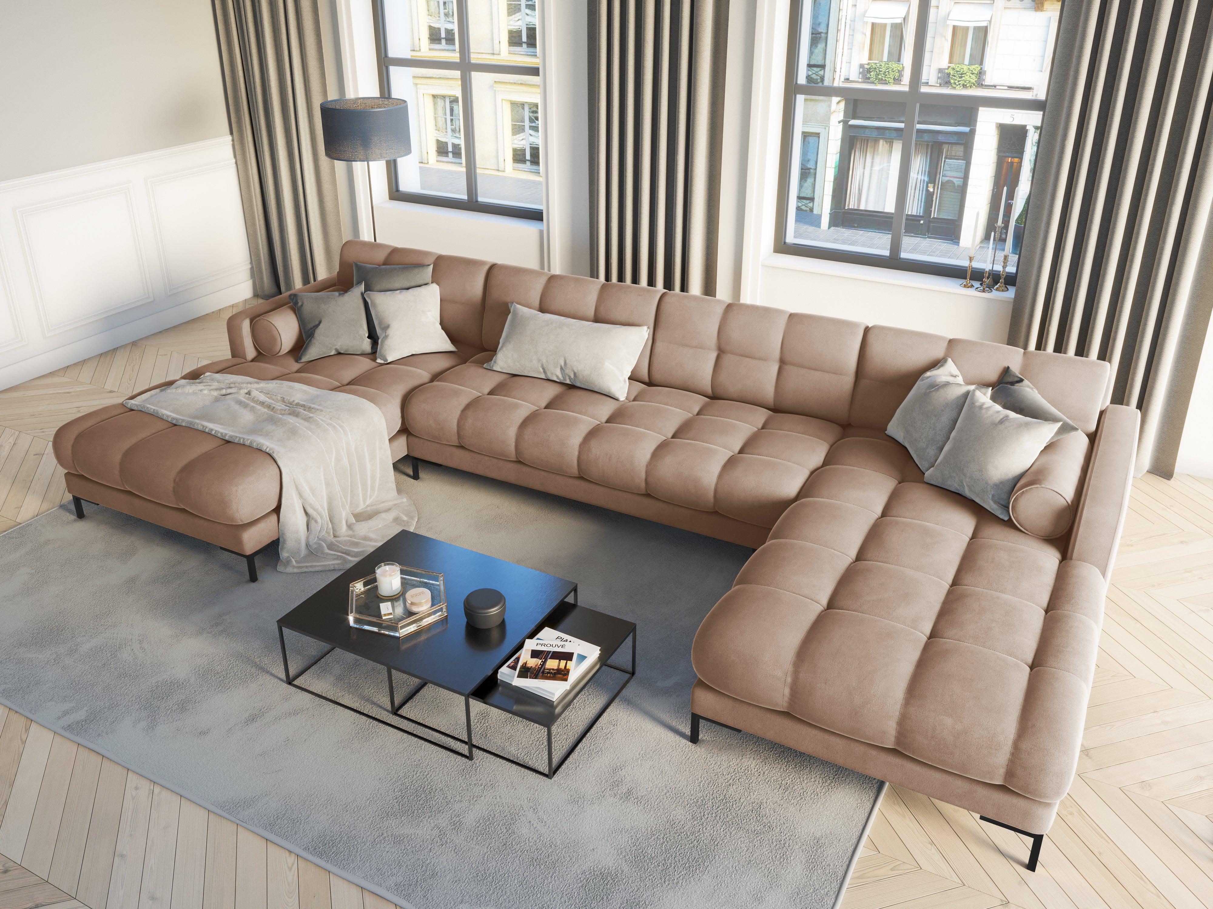 Narożnik aksamitny w kształcie U BALI beżowy z czarną podstawą Cosmopolitan Design Eye on Design