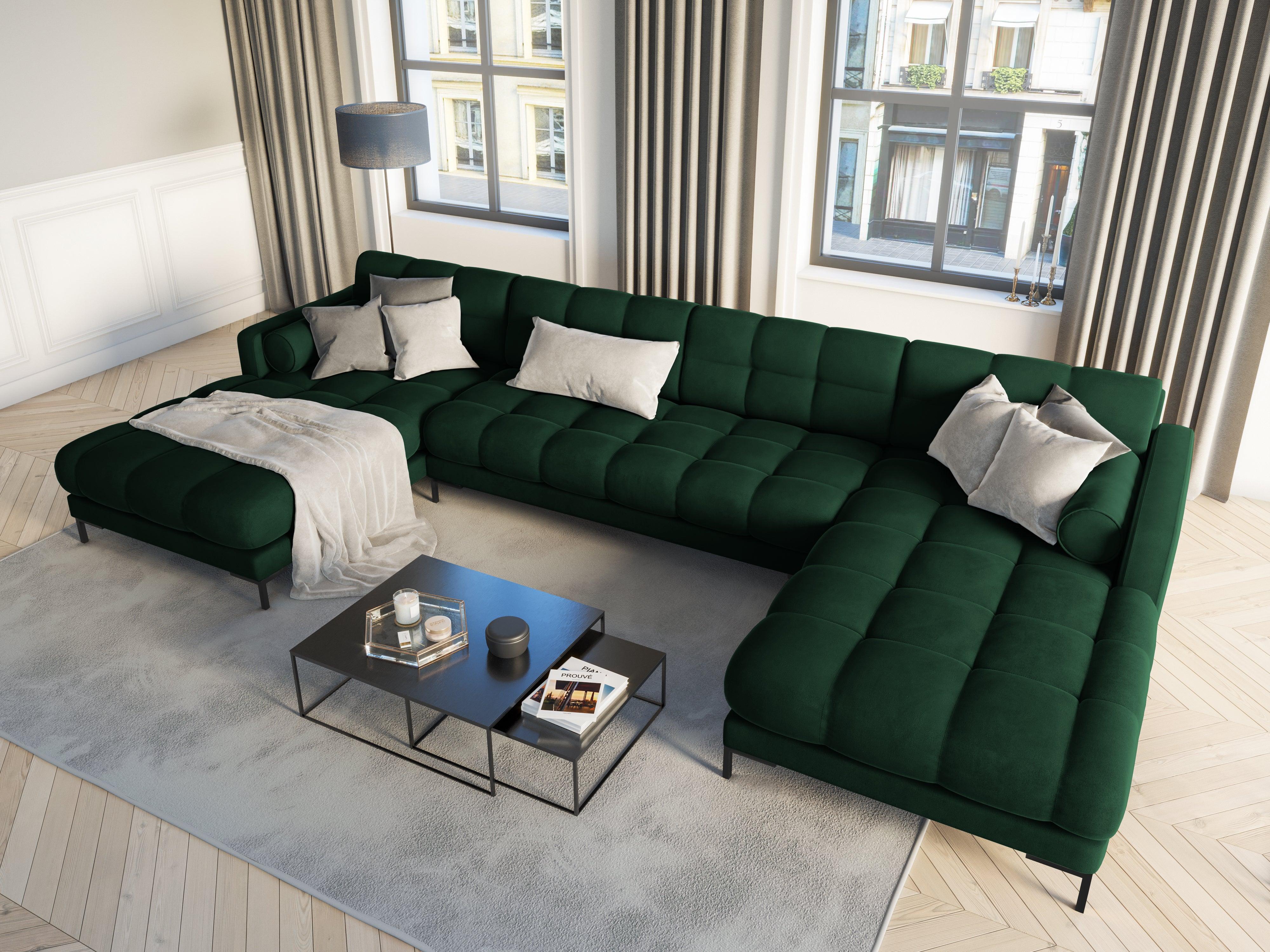 Narożnik aksamitny w kształcie U BALI butelkowa zieleń z czarną podstawą Cosmopolitan Design Eye on Design