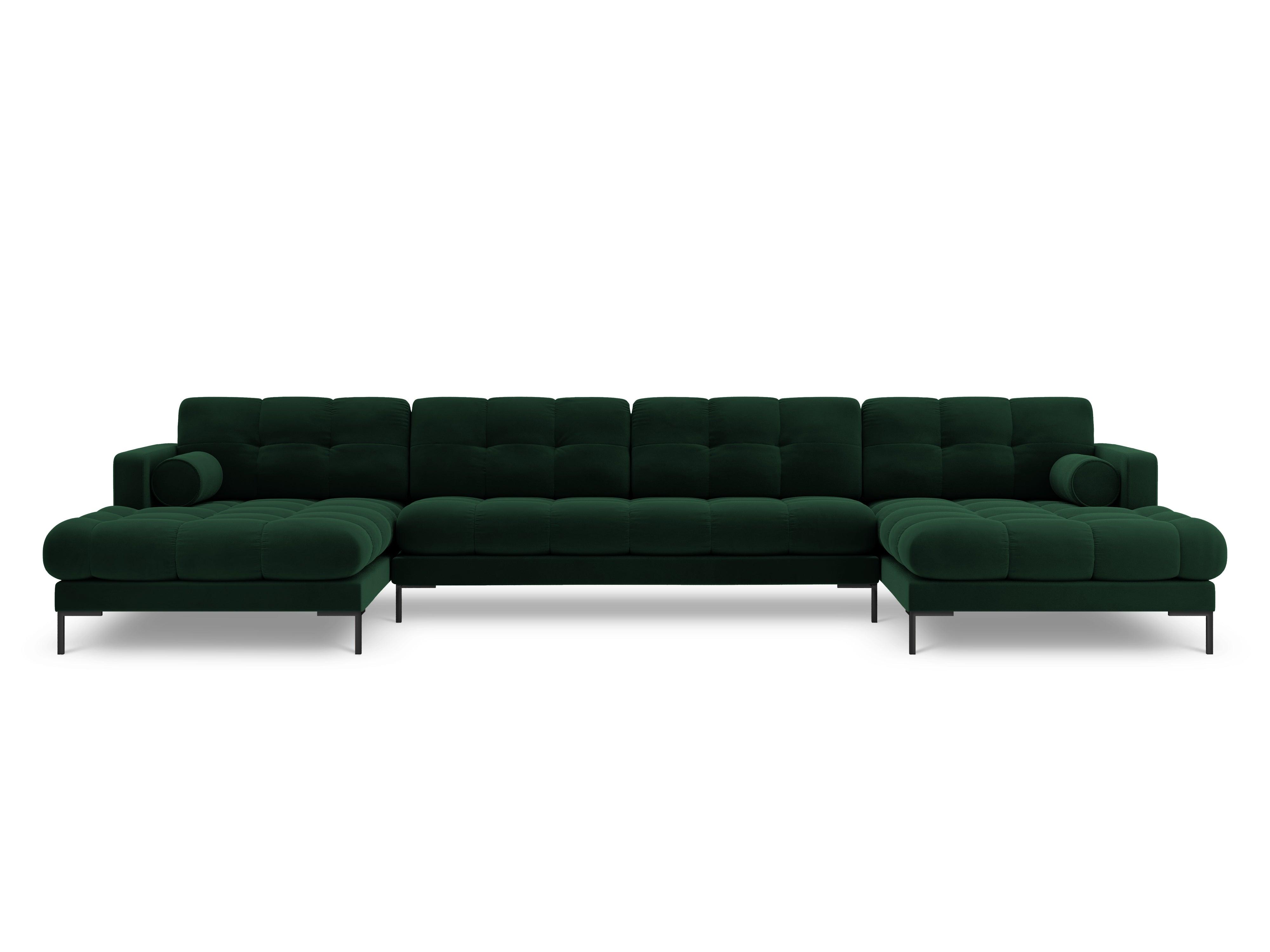 Narożnik aksamitny w kształcie U BALI butelkowa zieleń z czarną podstawą Cosmopolitan Design Eye on Design