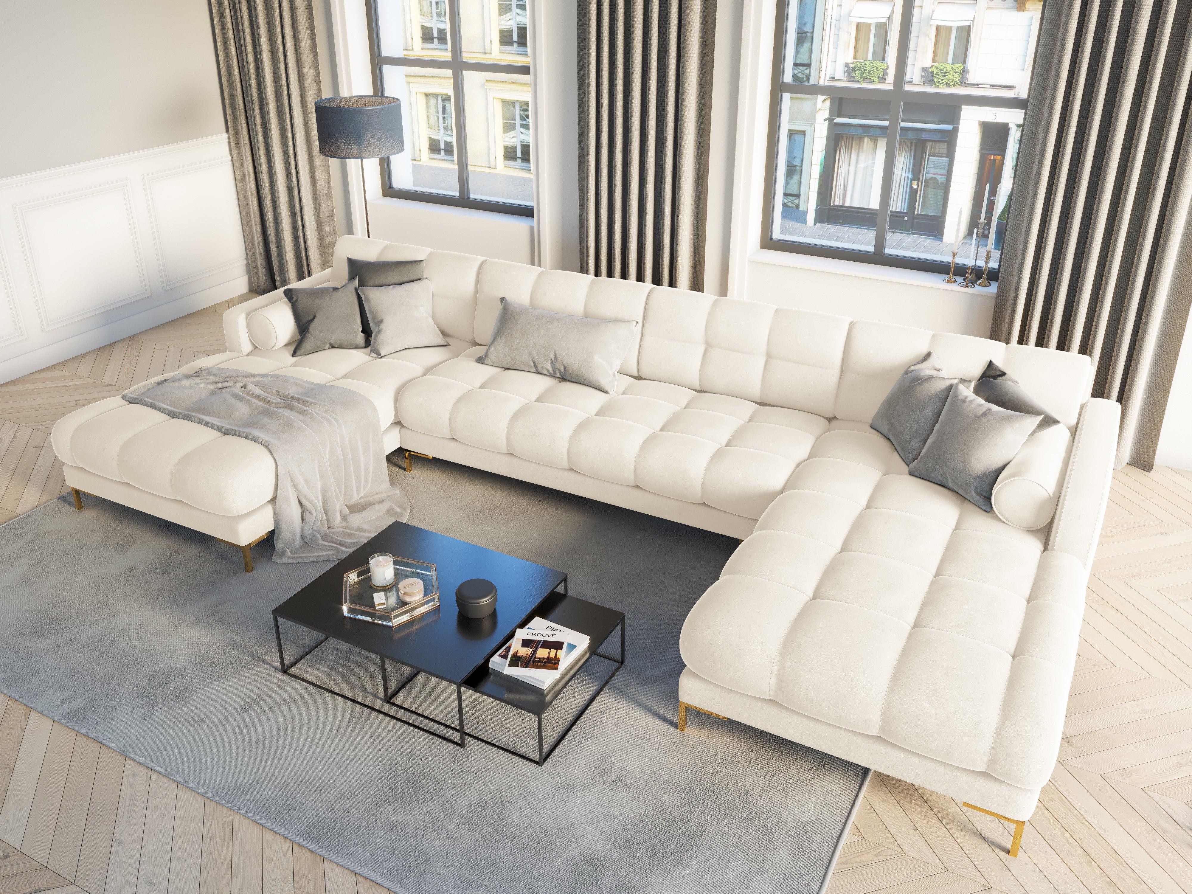 Narożnik aksamitny w kształcie U BALI jasnobeżowy ze złotą podstawą Cosmopolitan Design Eye on Design