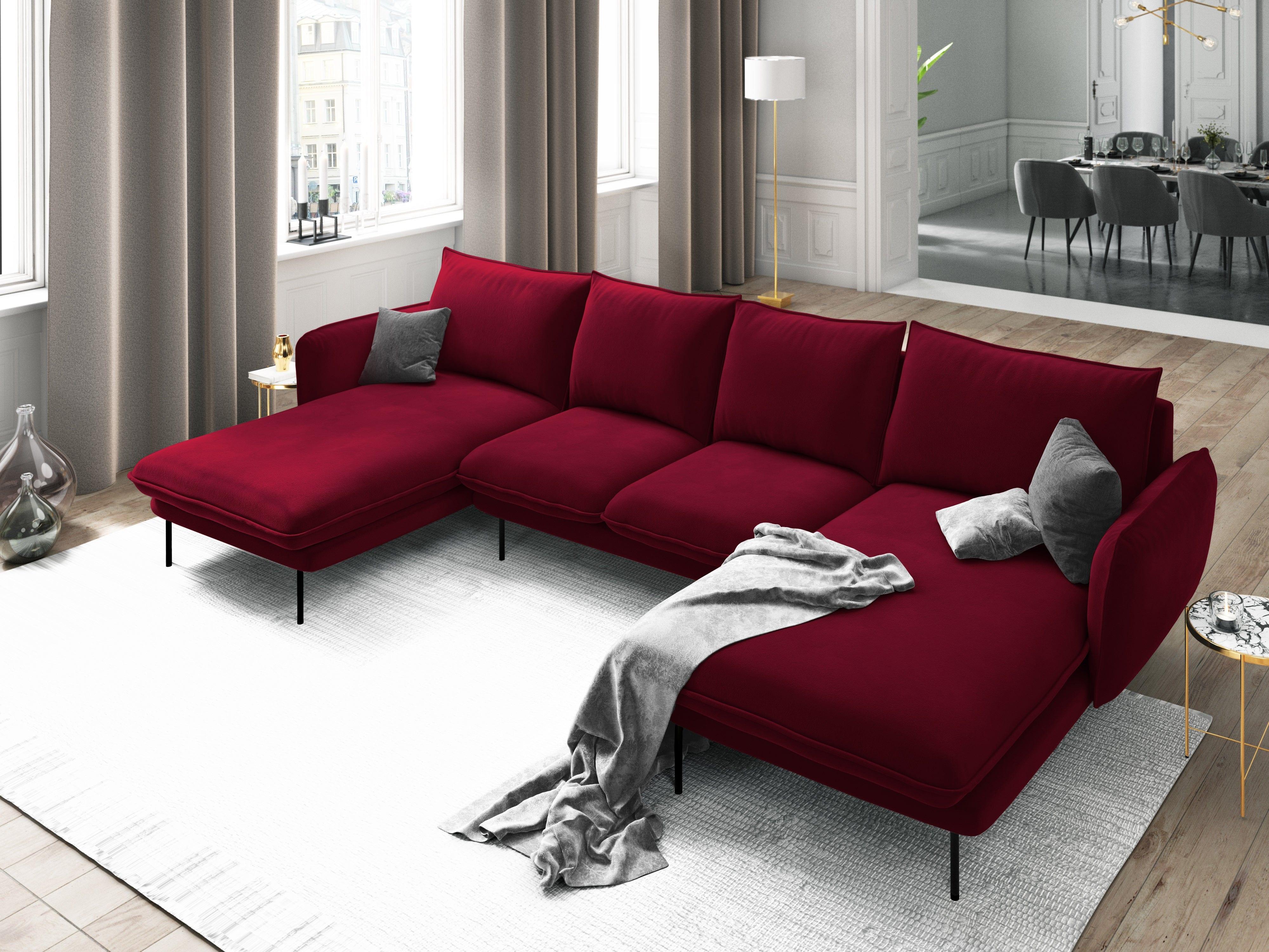 Narożnik aksamitny w kształcie U VIENNA bordowy z czarną podstawą Cosmopolitan Design Eye on Design