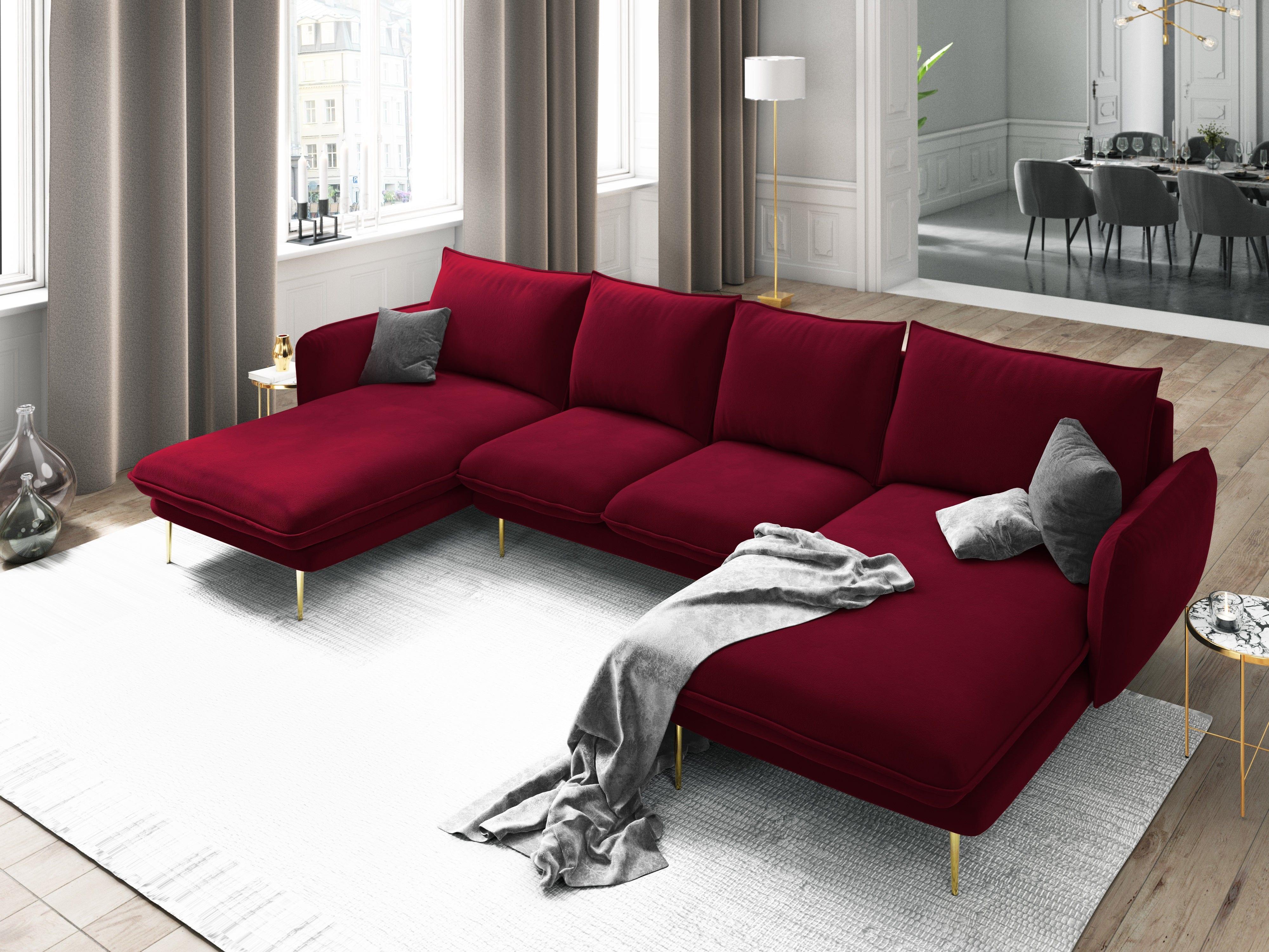 Narożnik aksamitny w kształcie U VIENNA bordowy ze złotą podstawą Cosmopolitan Design Eye on Design