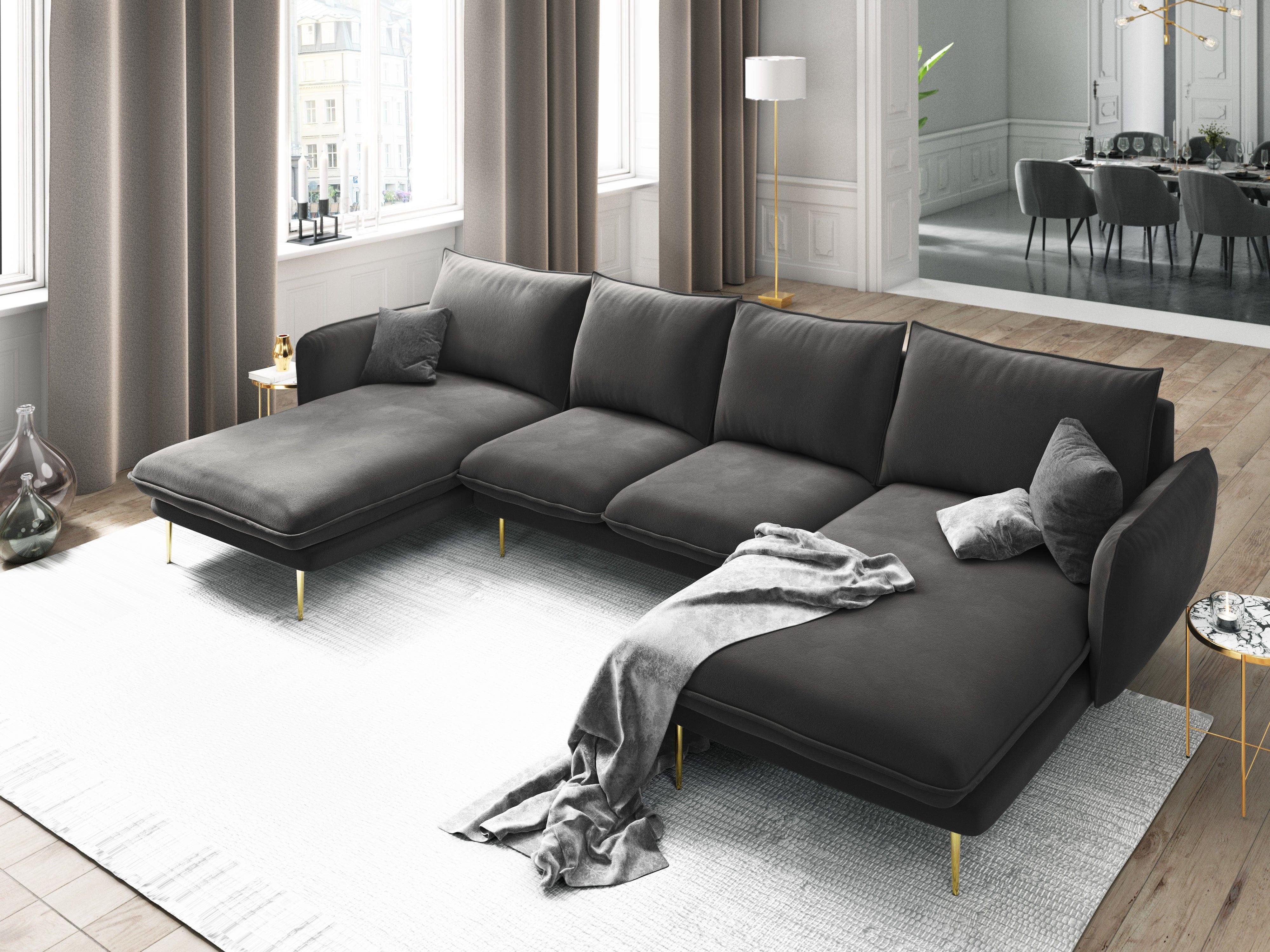 Narożnik aksamitny w kształcie U VIENNA ciemnoszary ze złotą podstawą Cosmopolitan Design Eye on Design