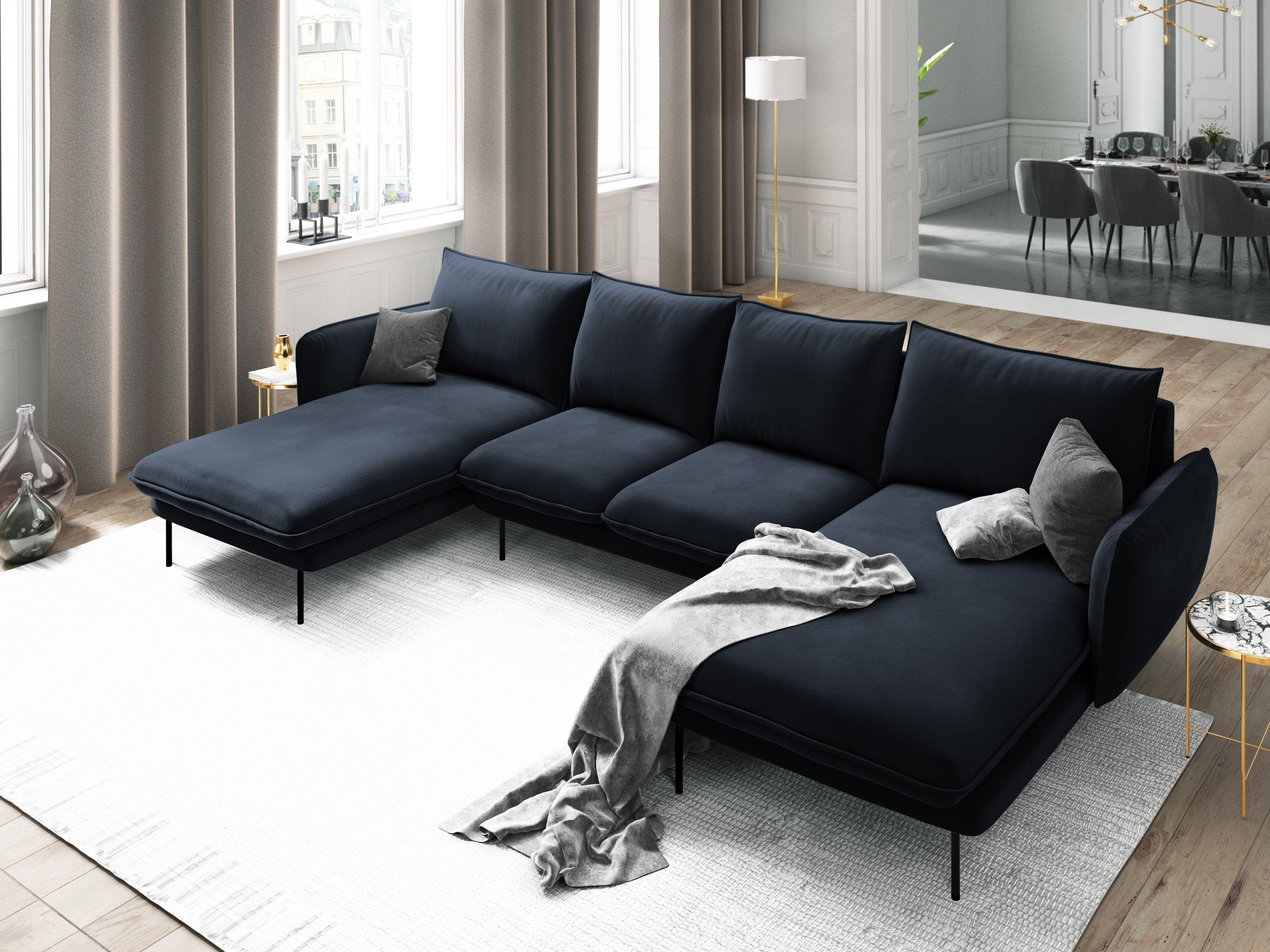 Narożnik aksamitny w kształcie U VIENNA granatowy z czarną podstawą Cosmopolitan Design Eye on Design