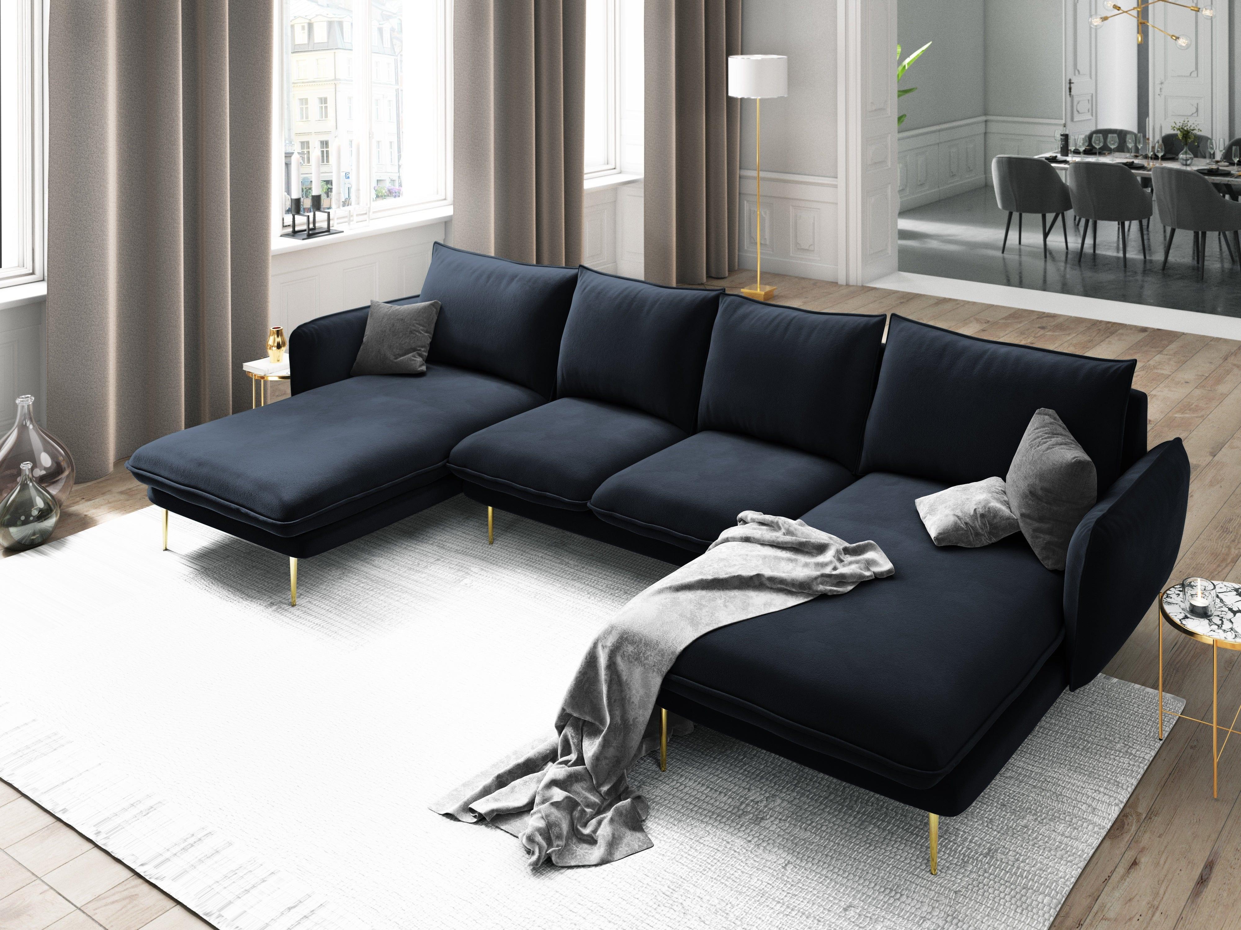 Narożnik aksamitny w kształcie U VIENNA granatowy ze złotą podstawą Cosmopolitan Design Eye on Design