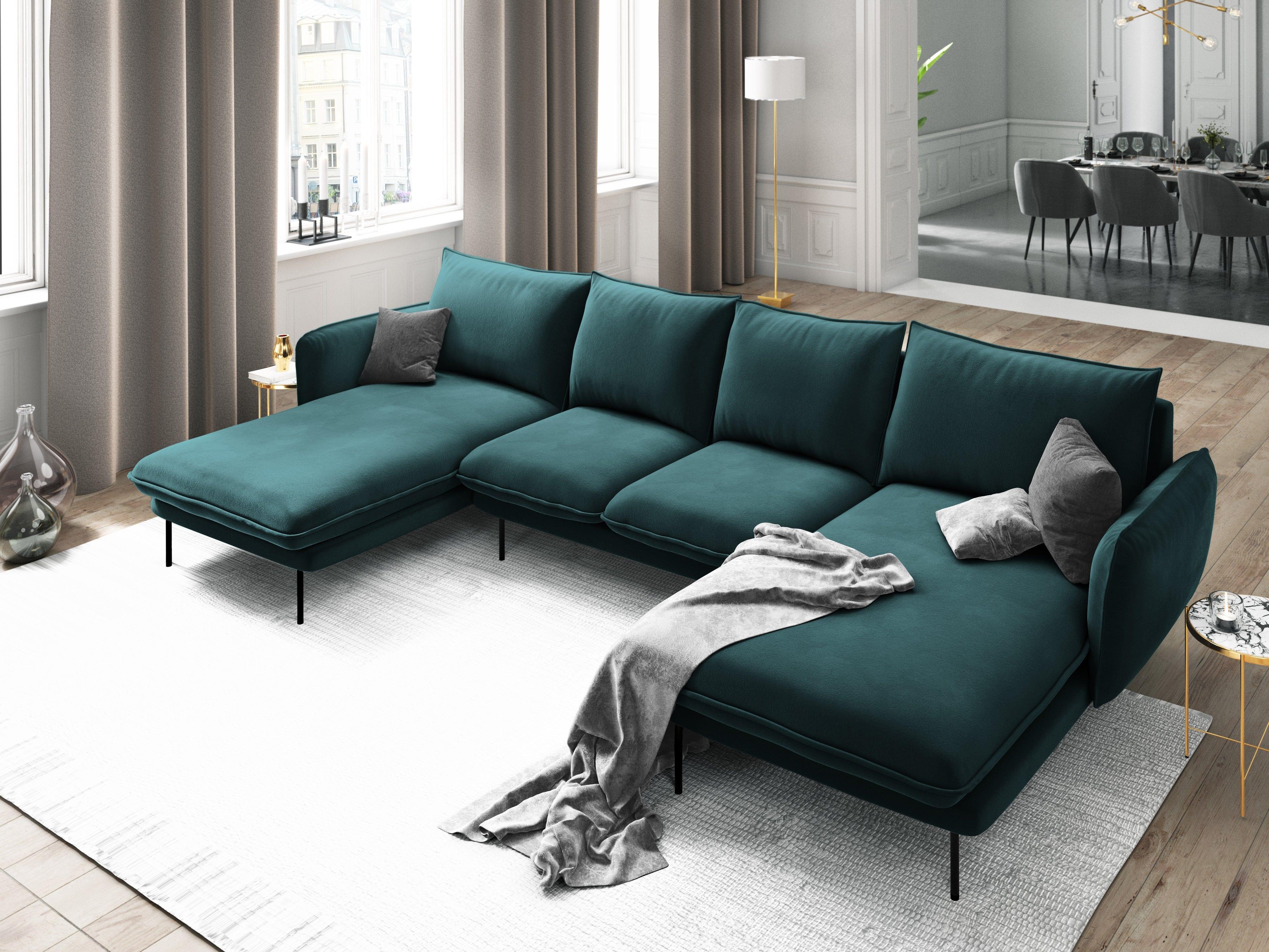 Narożnik aksamitny w kształcie U VIENNA morski z czarną podstawą Cosmopolitan Design Eye on Design