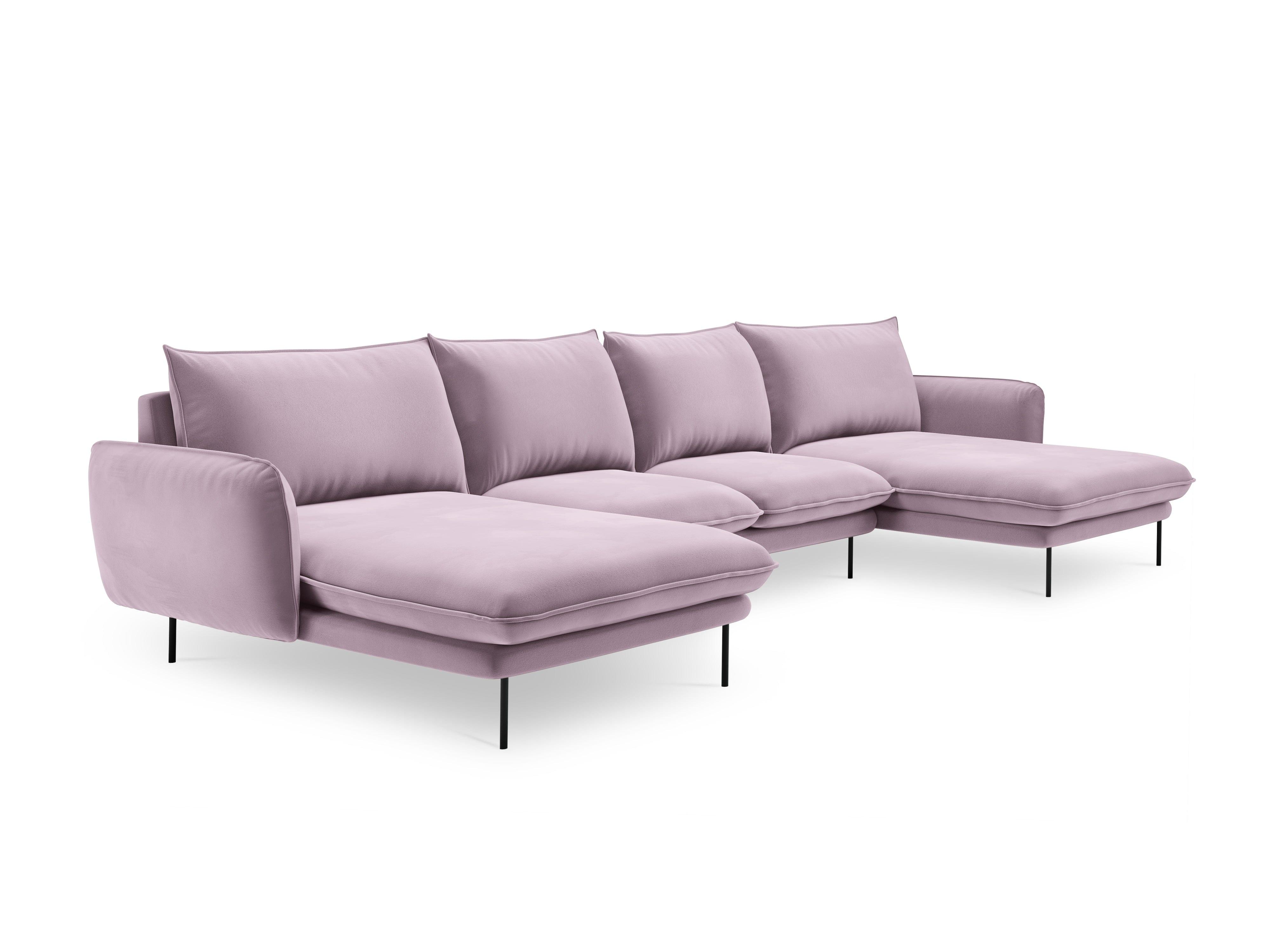 Narożnik aksamitny w kształcie U VIENNA pudrowy róż z czarną podstawą Cosmopolitan Design Eye on Design