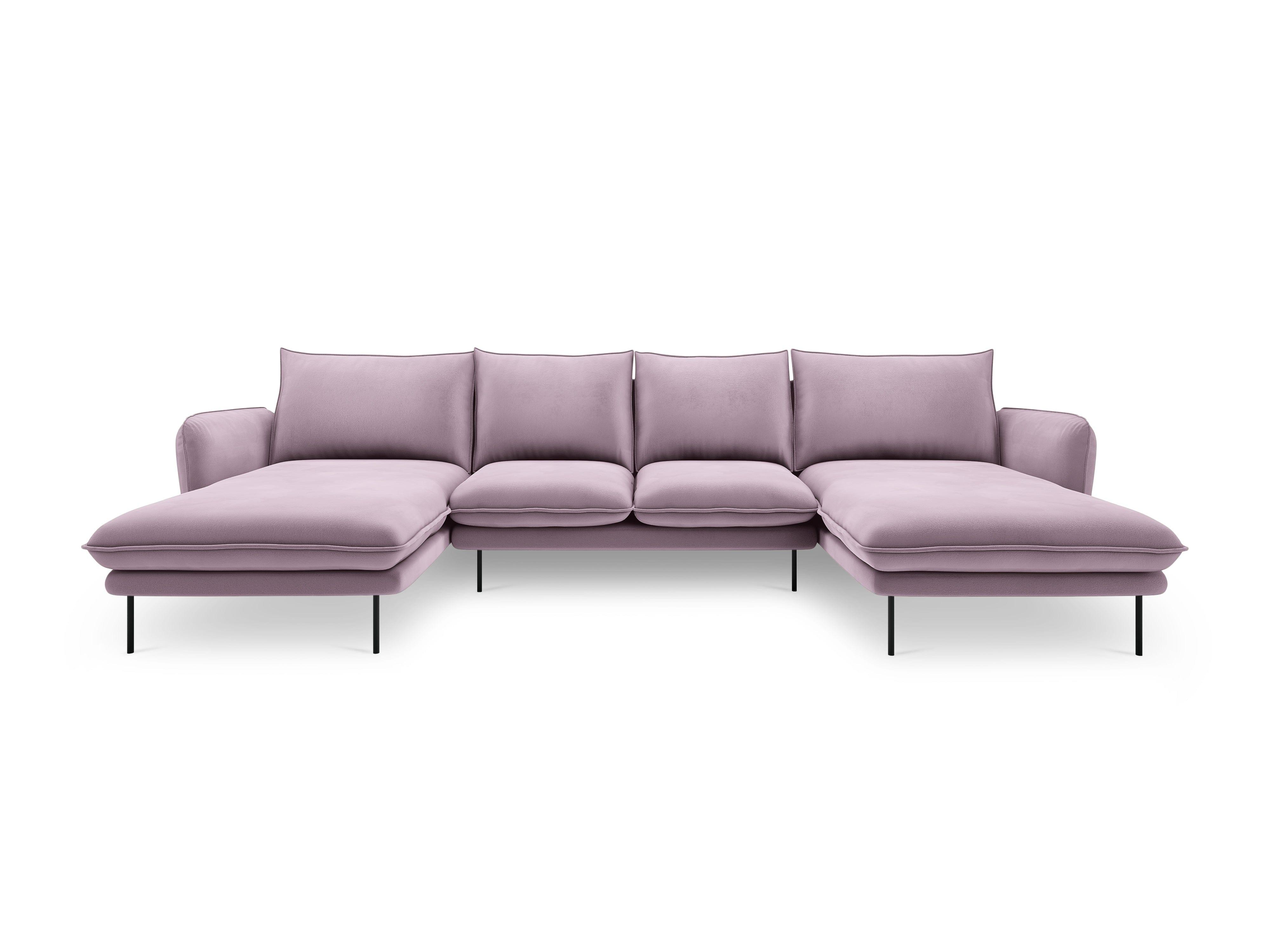 Narożnik aksamitny w kształcie U VIENNA pudrowy róż z czarną podstawą Cosmopolitan Design Eye on Design