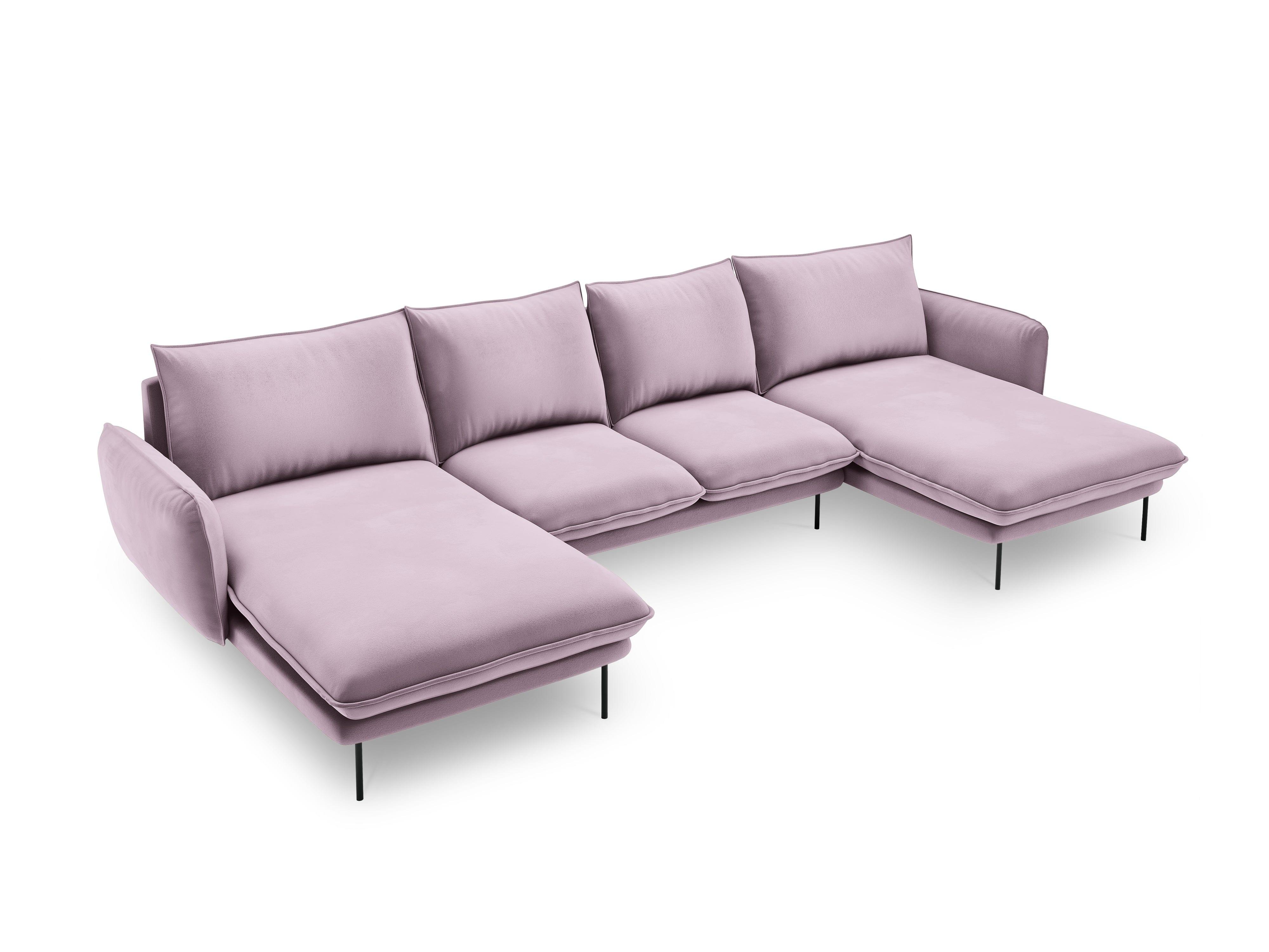 Narożnik aksamitny w kształcie U VIENNA pudrowy róż z czarną podstawą Cosmopolitan Design Eye on Design