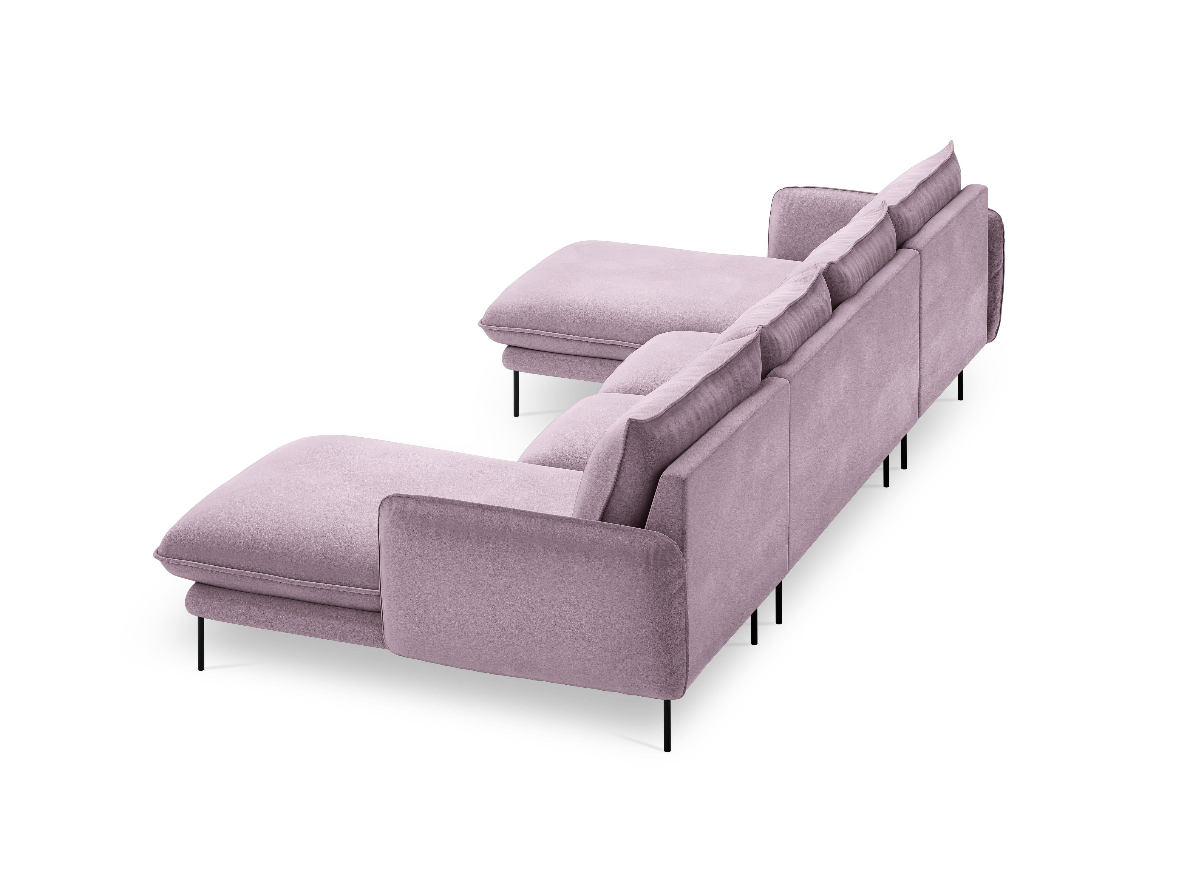 Narożnik aksamitny w kształcie U VIENNA pudrowy róż z czarną podstawą Cosmopolitan Design Eye on Design