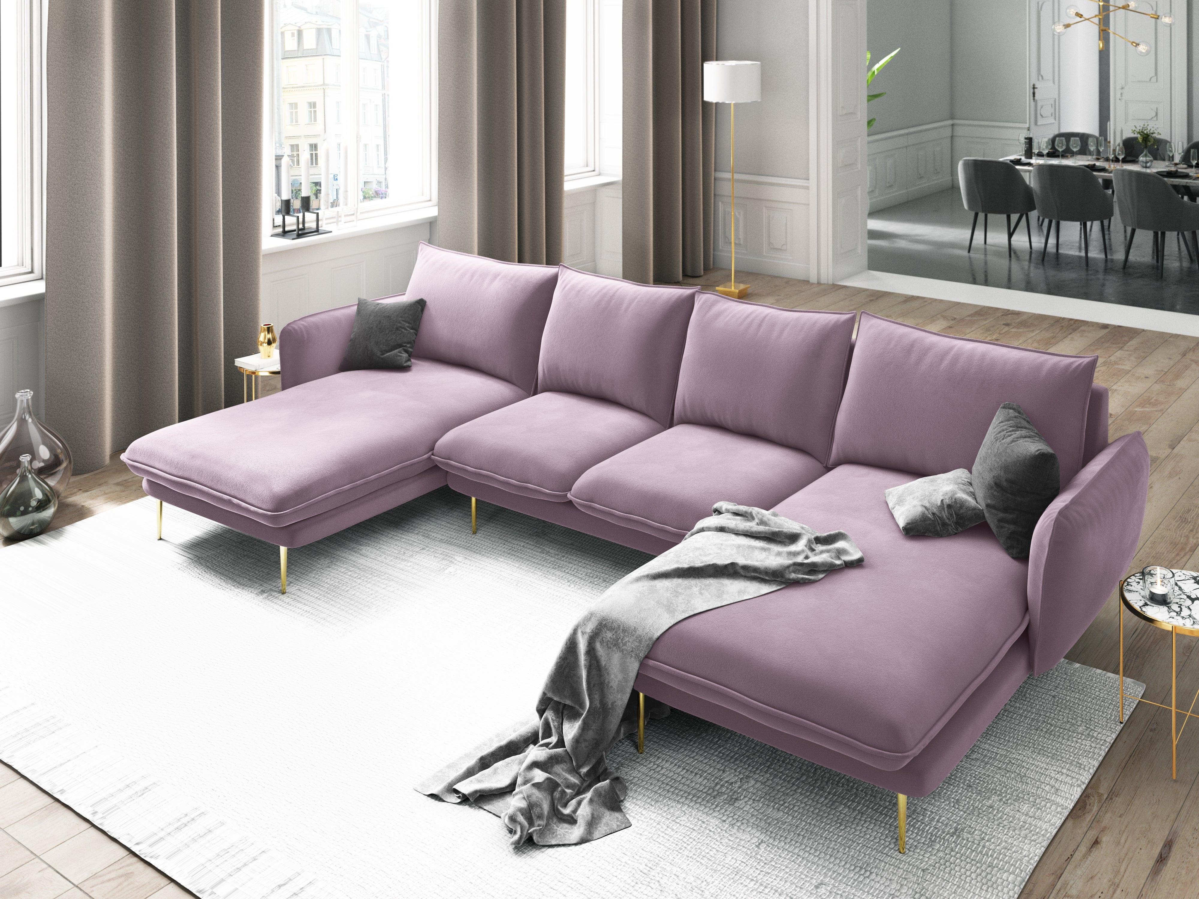 Narożnik aksamitny w kształcie U VIENNA pudrowy róż ze złotą podstawą Cosmopolitan Design Eye on Design