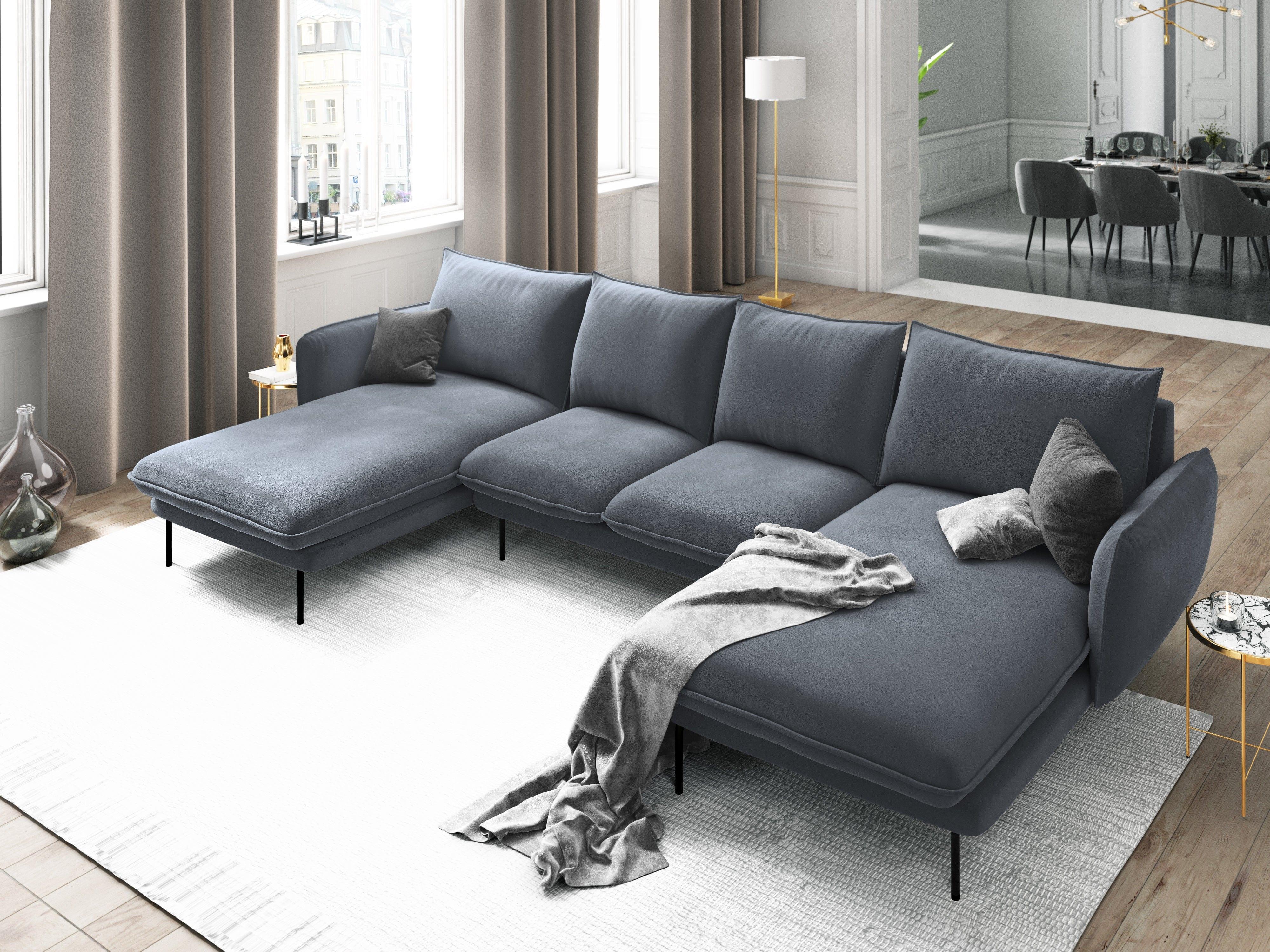Narożnik aksamitny w kształcie U VIENNA szary z czarną podstawą Cosmopolitan Design Eye on Design