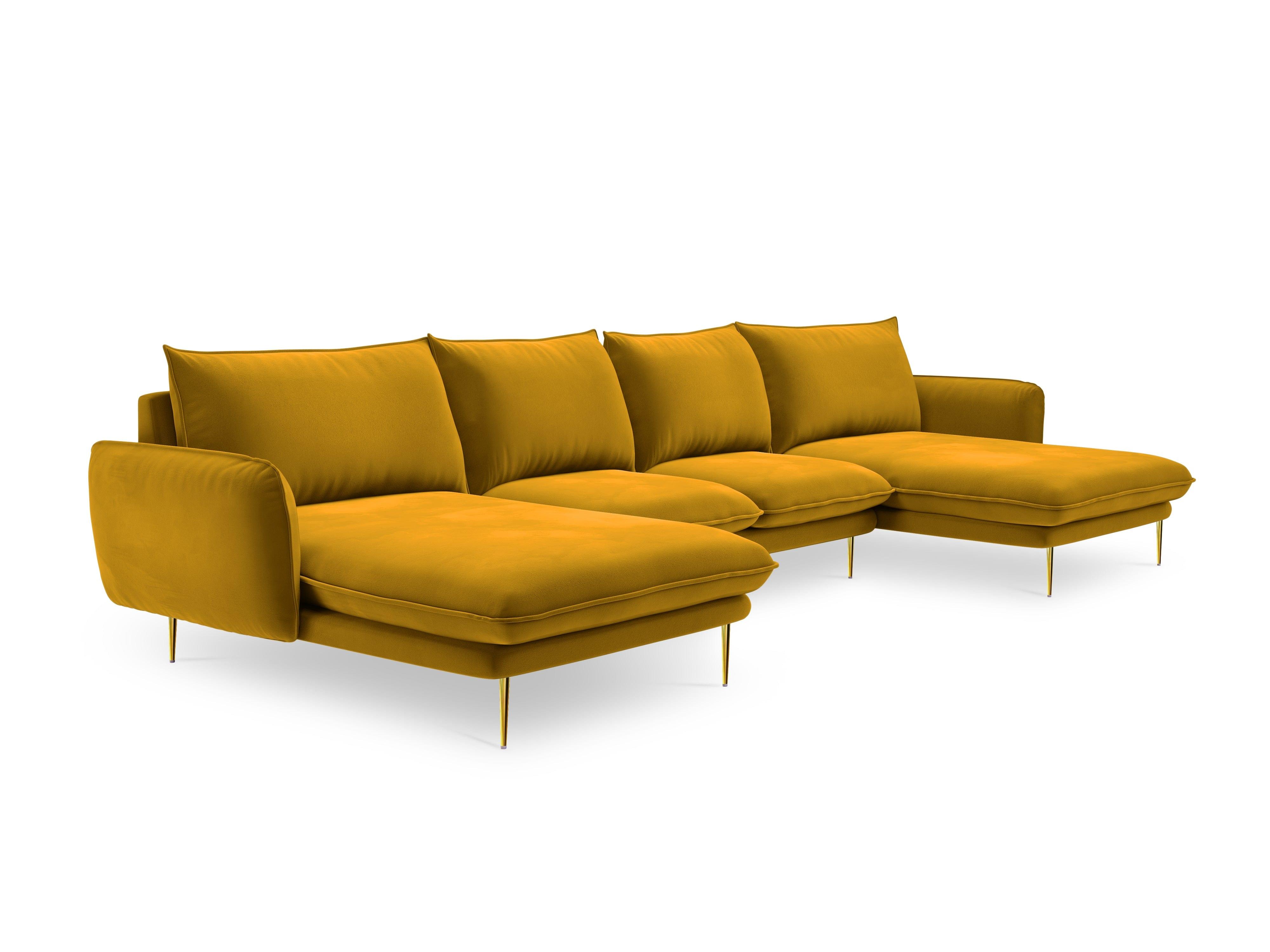 Narożnik aksamitny w kształcie U VIENNA żółty ze złotą podstawą Cosmopolitan Design Eye on Design