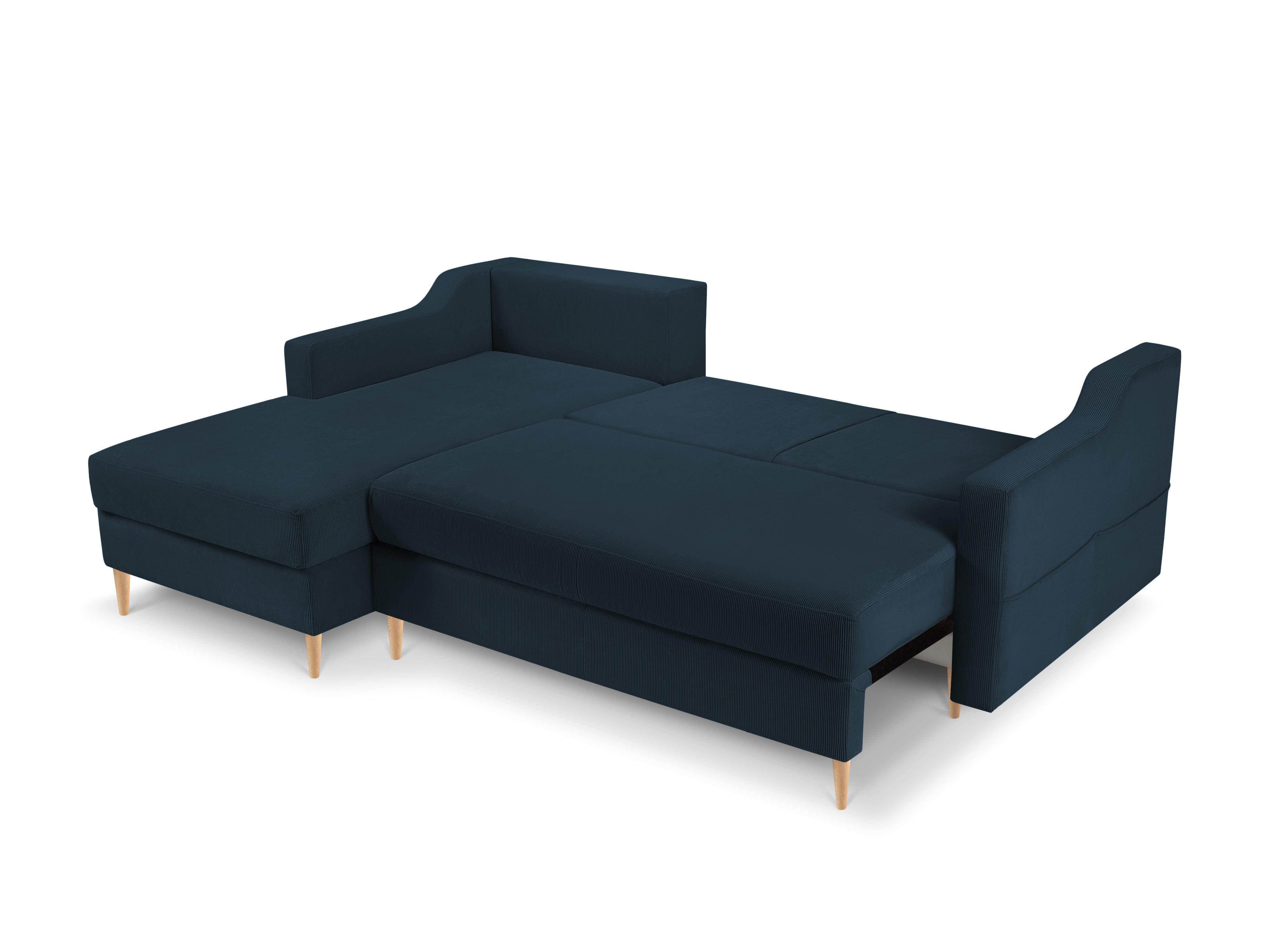Narożnik lewostronny sztruksowy z funkcją spania ROSE ciemnoniebieski Mazzini Sofas Eye on Design