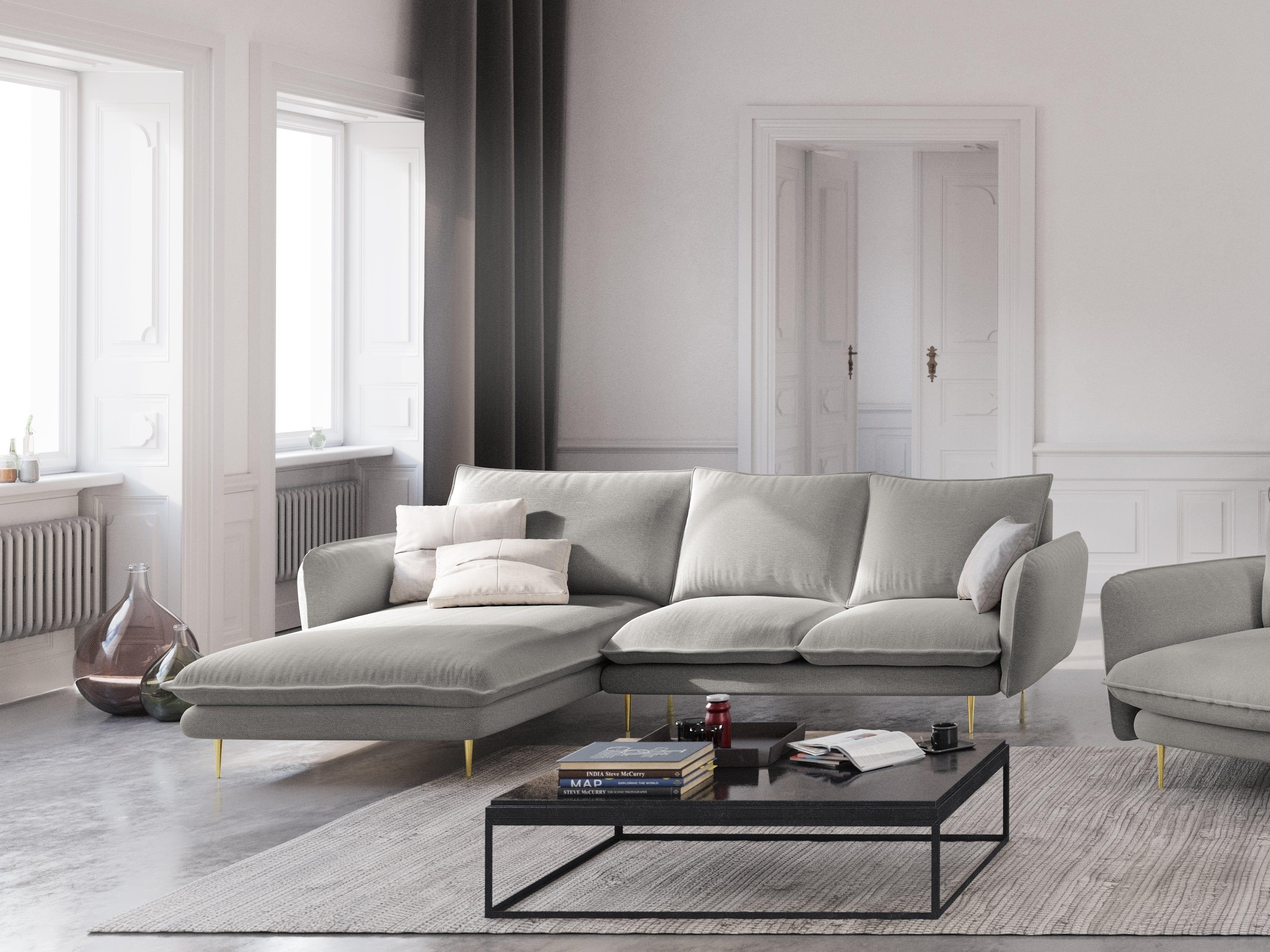 Narożnik lewostronny VIENNA jasnoszary ze złotą podstawą Cosmopolitan Design Eye on Design