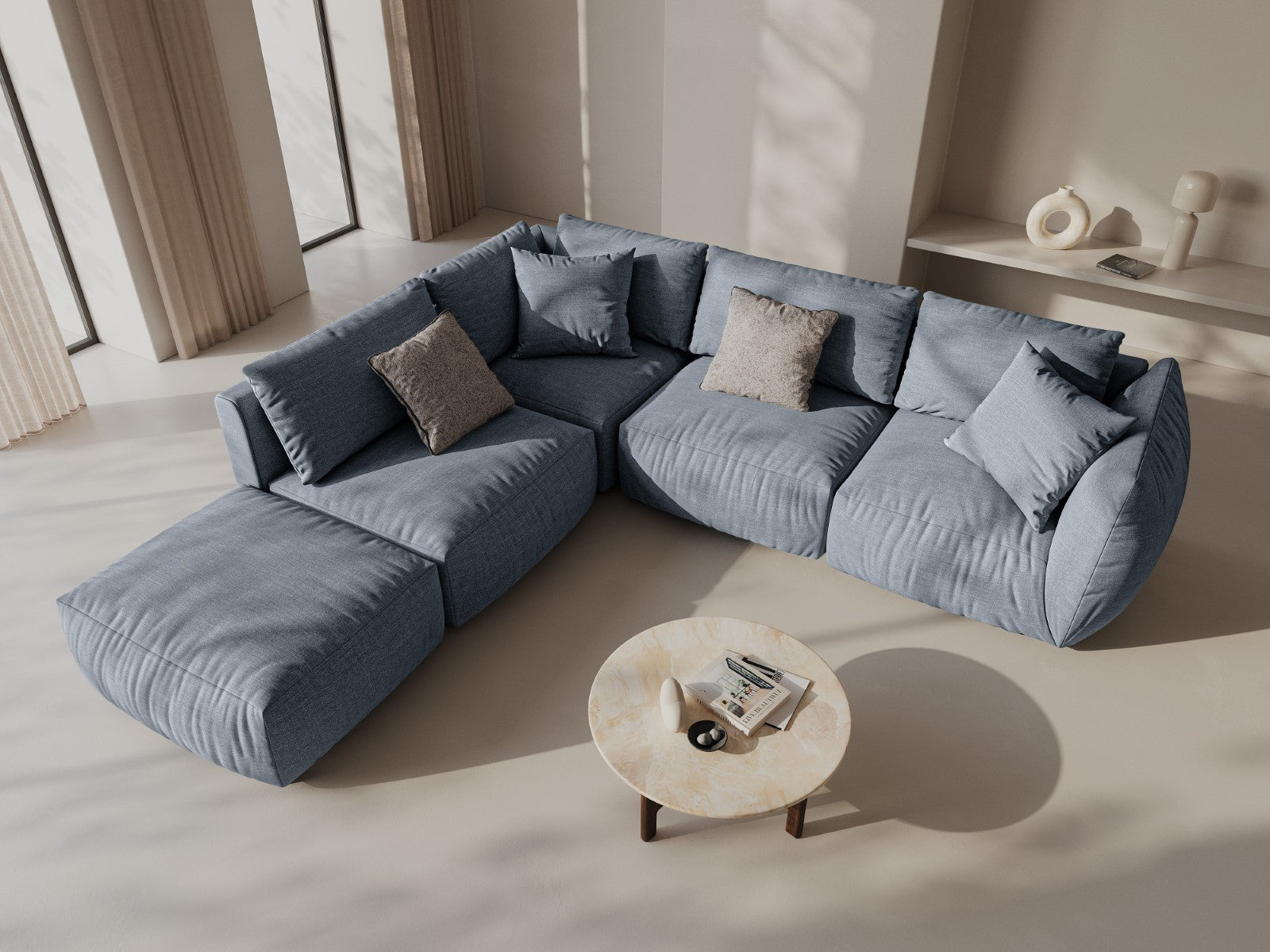 Modulares Sofa CHRIS - Eckelement in hellblauem Chenille