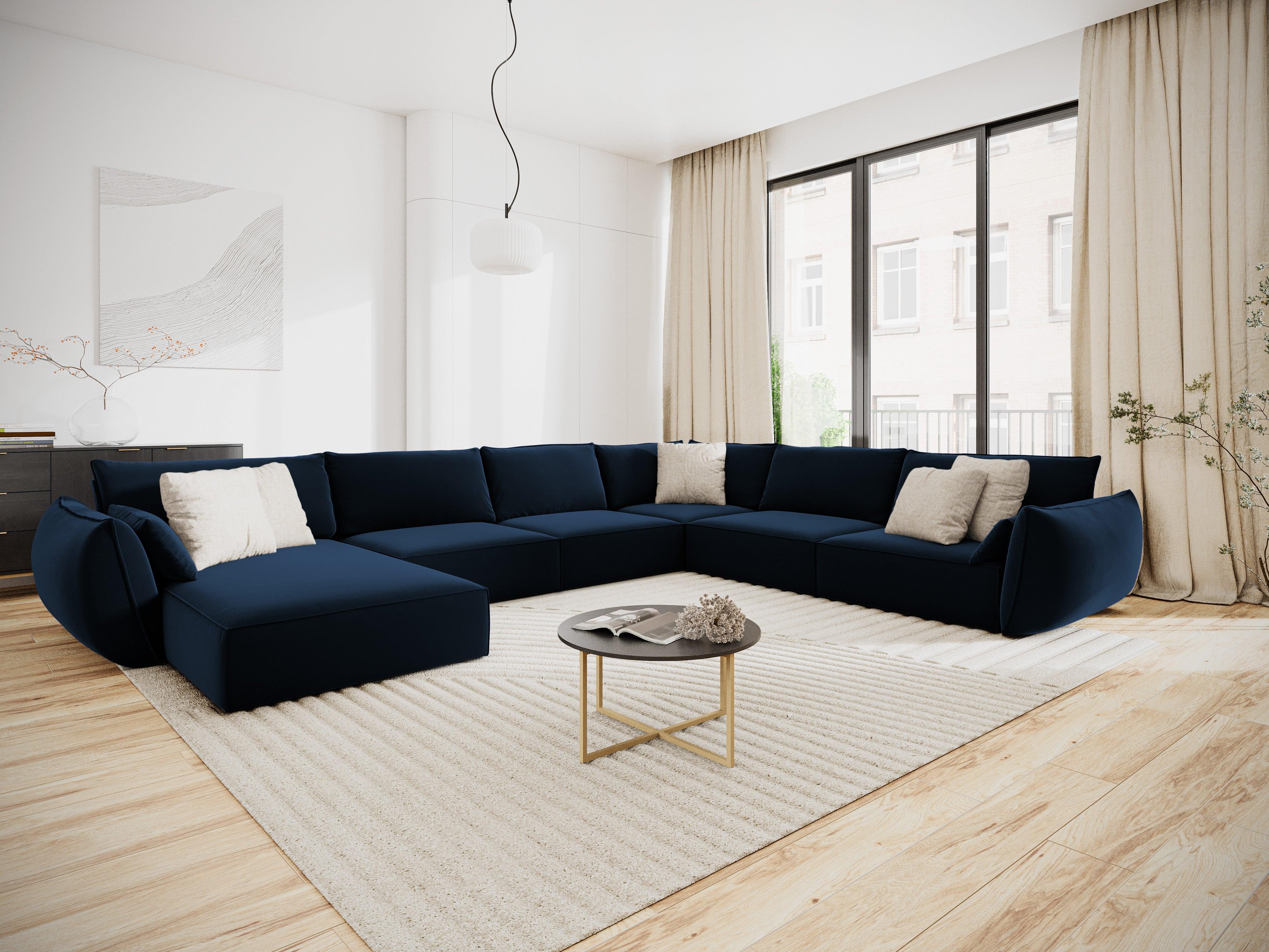 Narożnik panoramiczny aksamitny prawostronny VANDA granatowy Mazzini Sofas Eye on Design