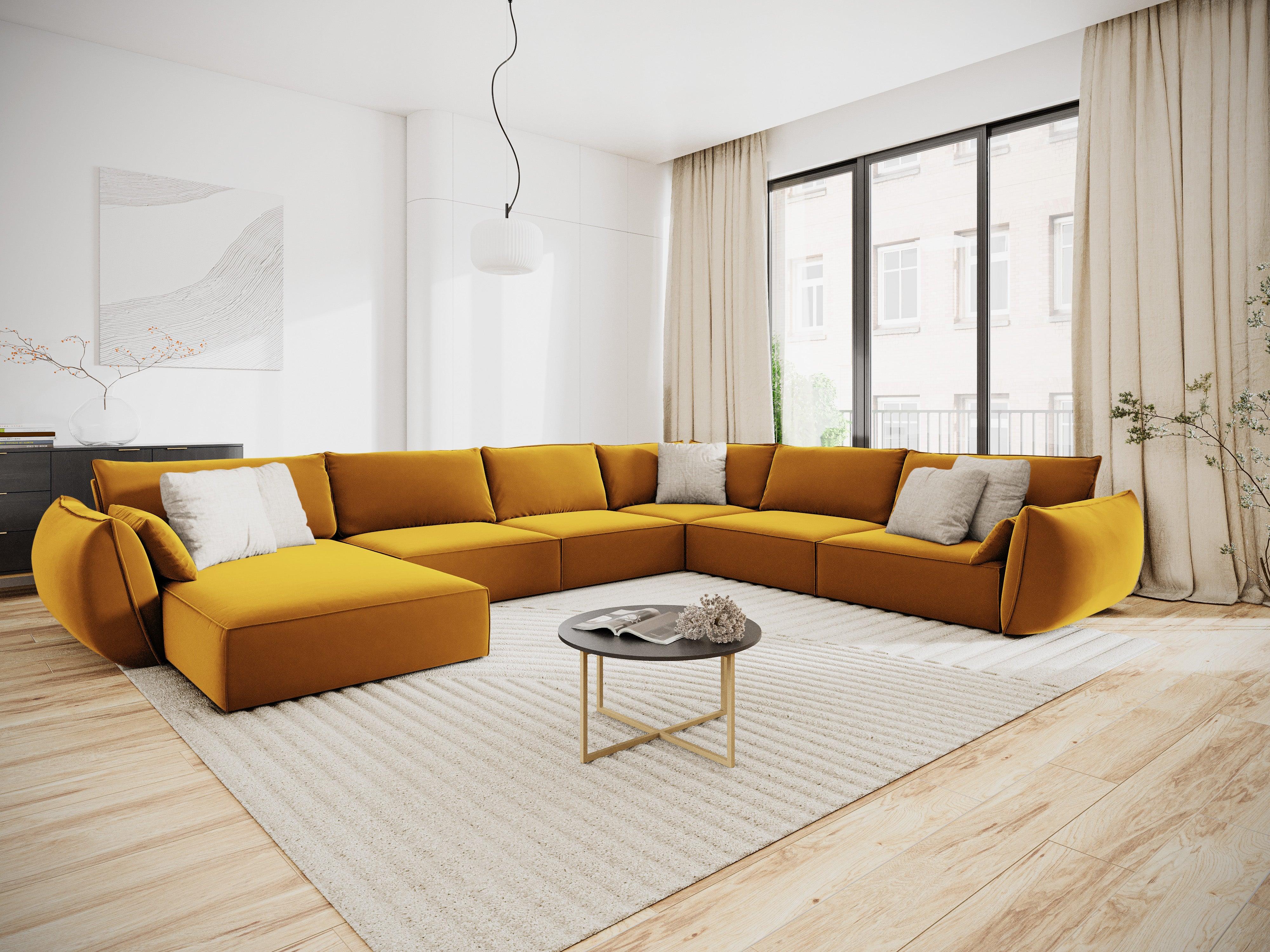Narożnik panoramiczny aksamitny prawostronny VANDA musztardowy Mazzini Sofas Eye on Design