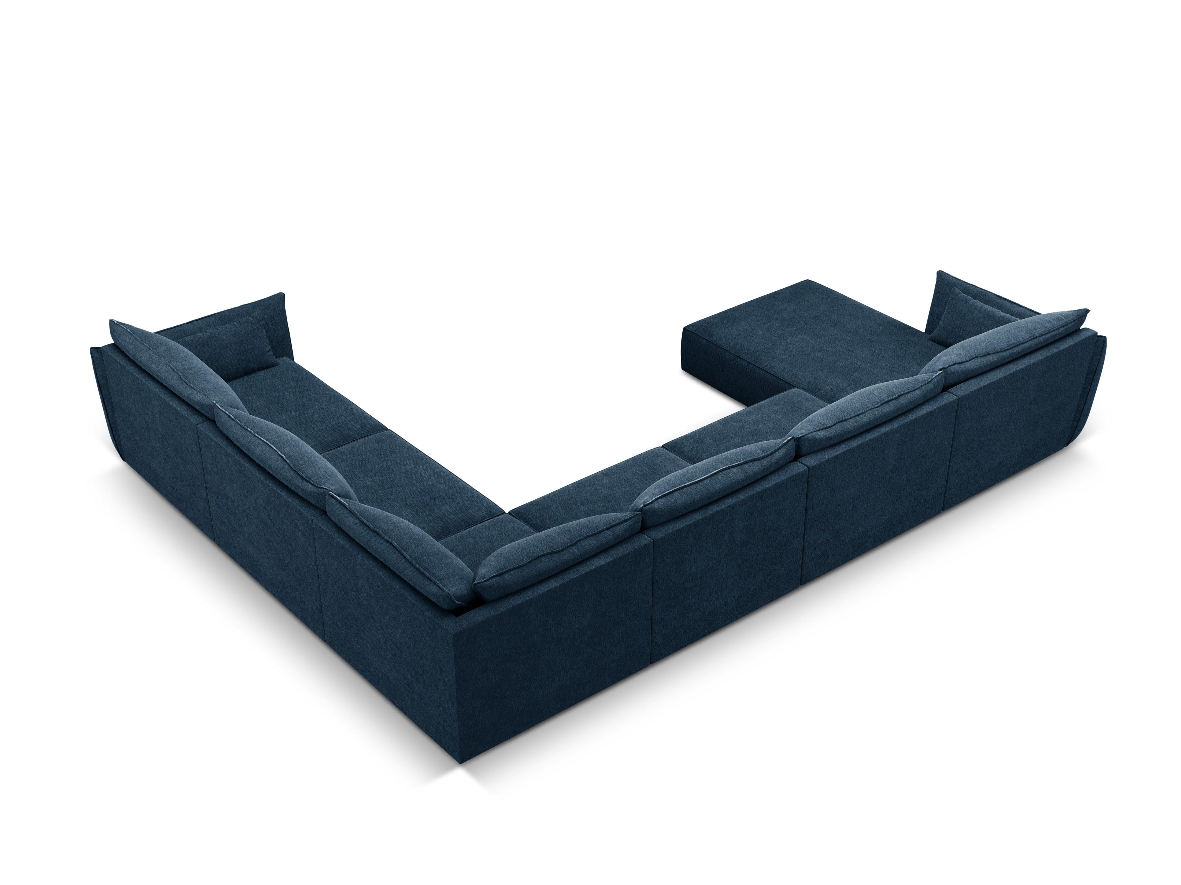 Narożnik panoramiczny w tkaninie szenilowej prawostronny VANDA granat królewski Mazzini Sofas Eye on Design