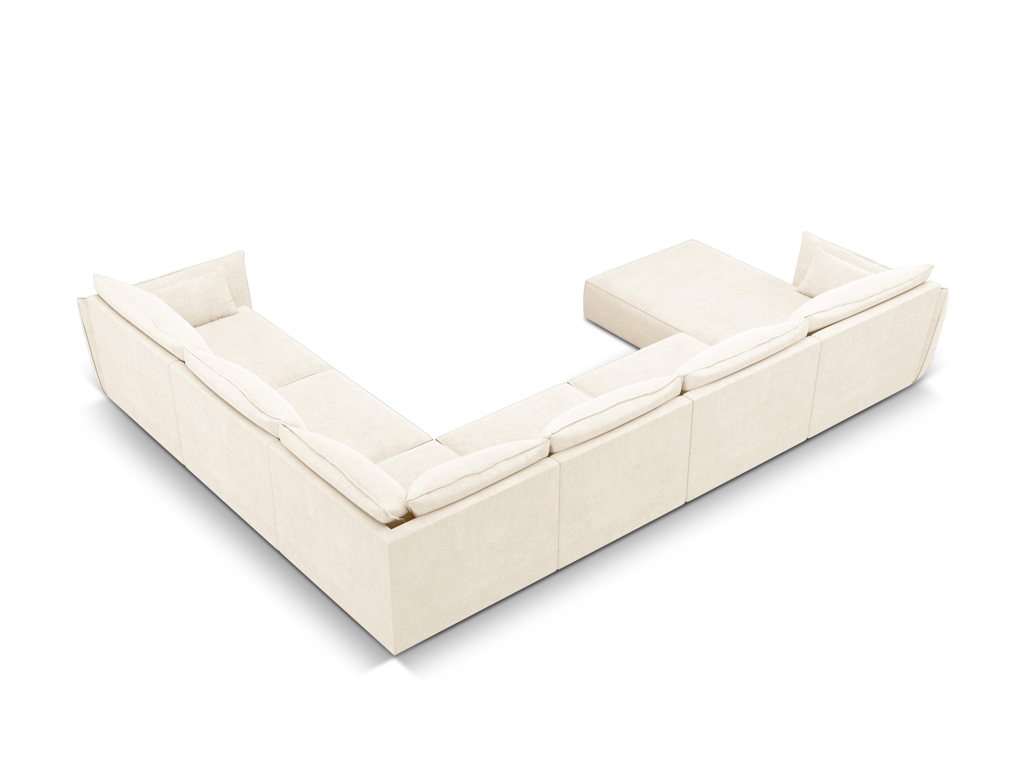 Narożnik panoramiczny w tkaninie szenilowej prawostronny VANDA jasnobeżowy Mazzini Sofas Eye on Design