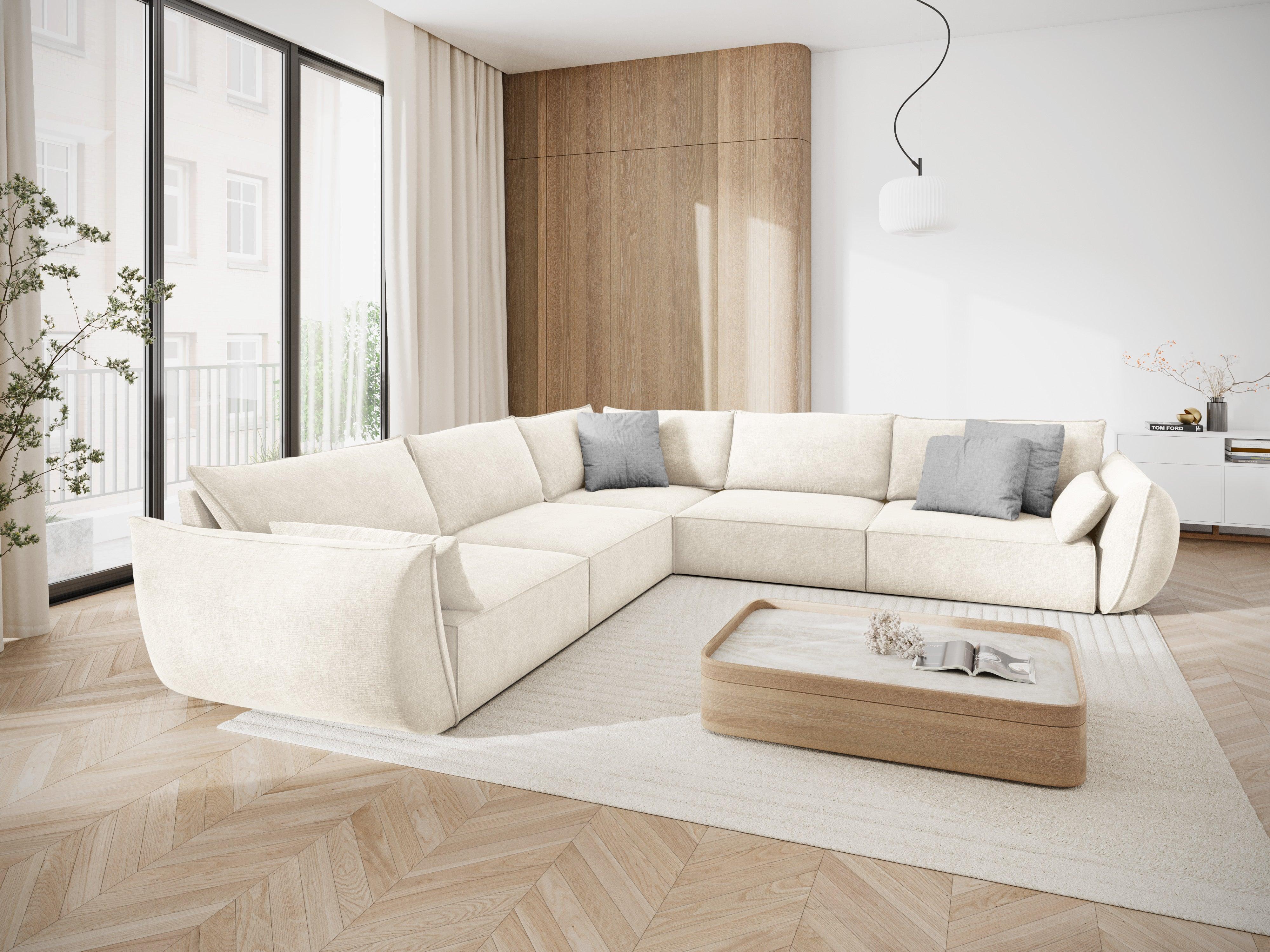 Narożnik symetryczny w tkaninie szenilowej VANDA jasnobeżowy Mazzini Sofas Eye on Design