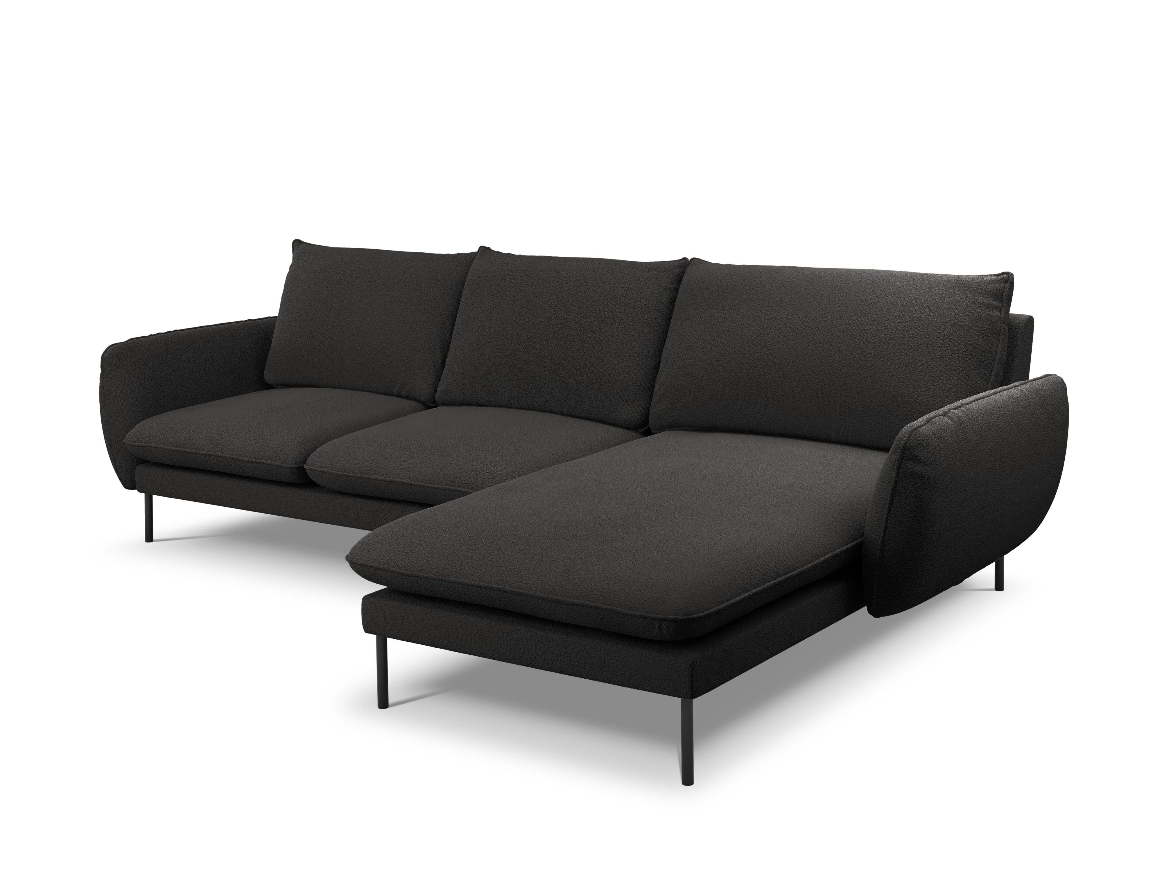 Narożnik w tkaninie boucle prawostronny VIENNA czarny z czarną podstawą Cosmopolitan Design Eye on Design