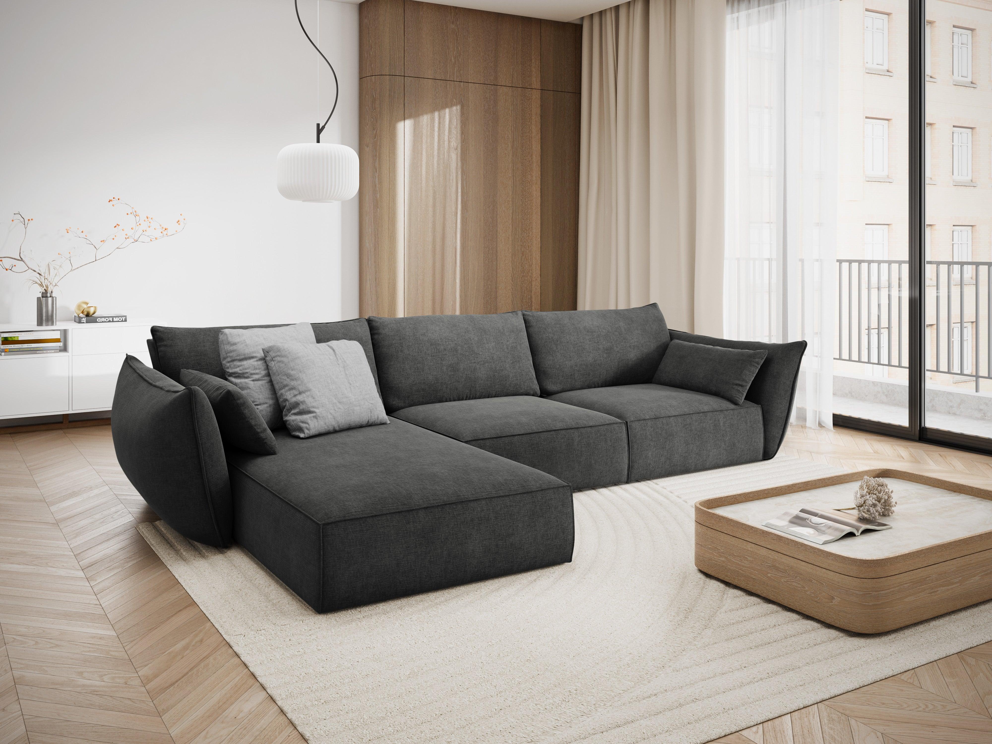 Narożnik w tkaninie szenilowej lewostronny 4-osobowy VANDA ciemnoszary Mazzini Sofas Eye on Design