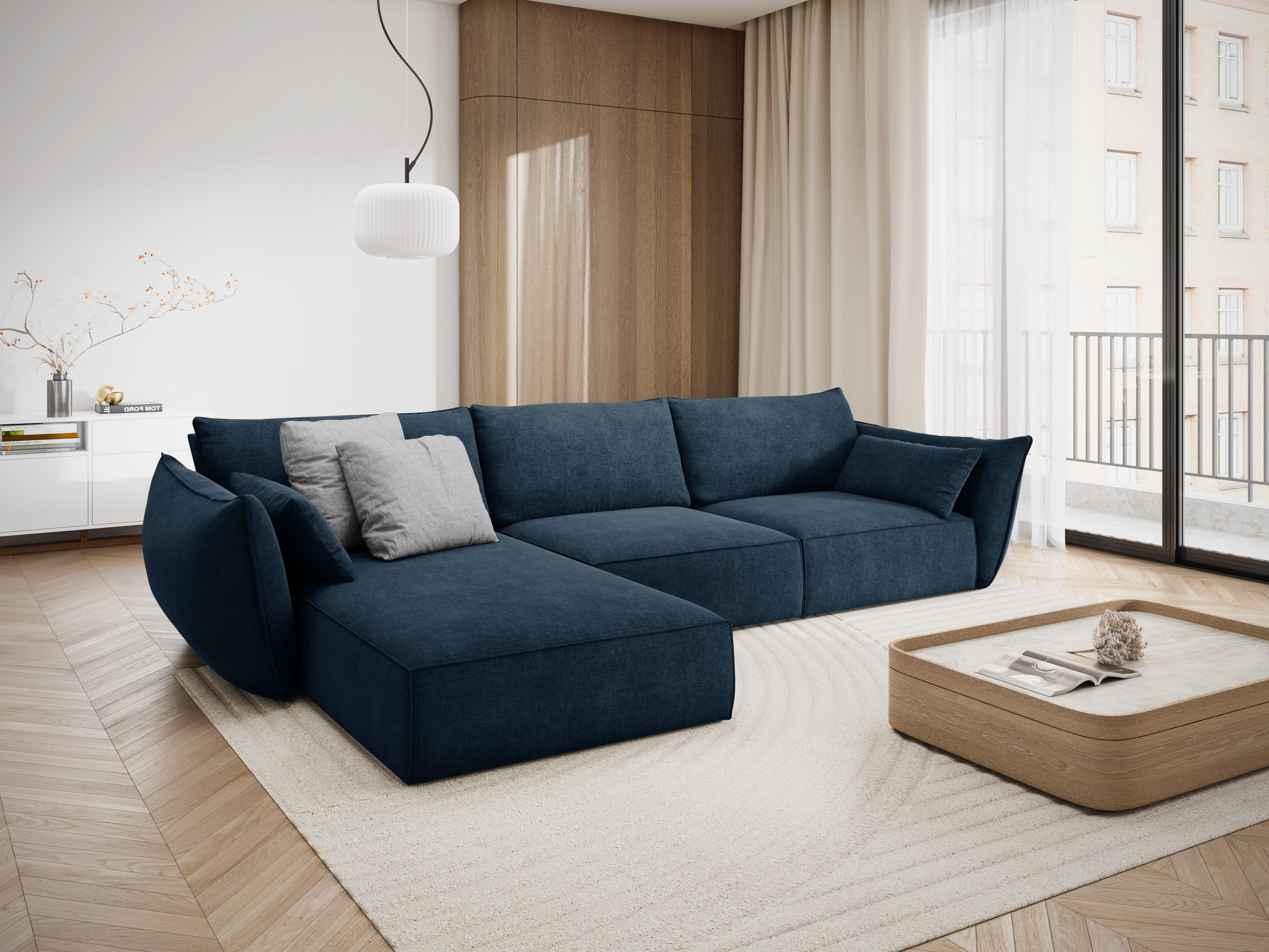 Narożnik w tkaninie szenilowej lewostronny 4-osobowy VANDA granat królewski Mazzini Sofas Eye on Design