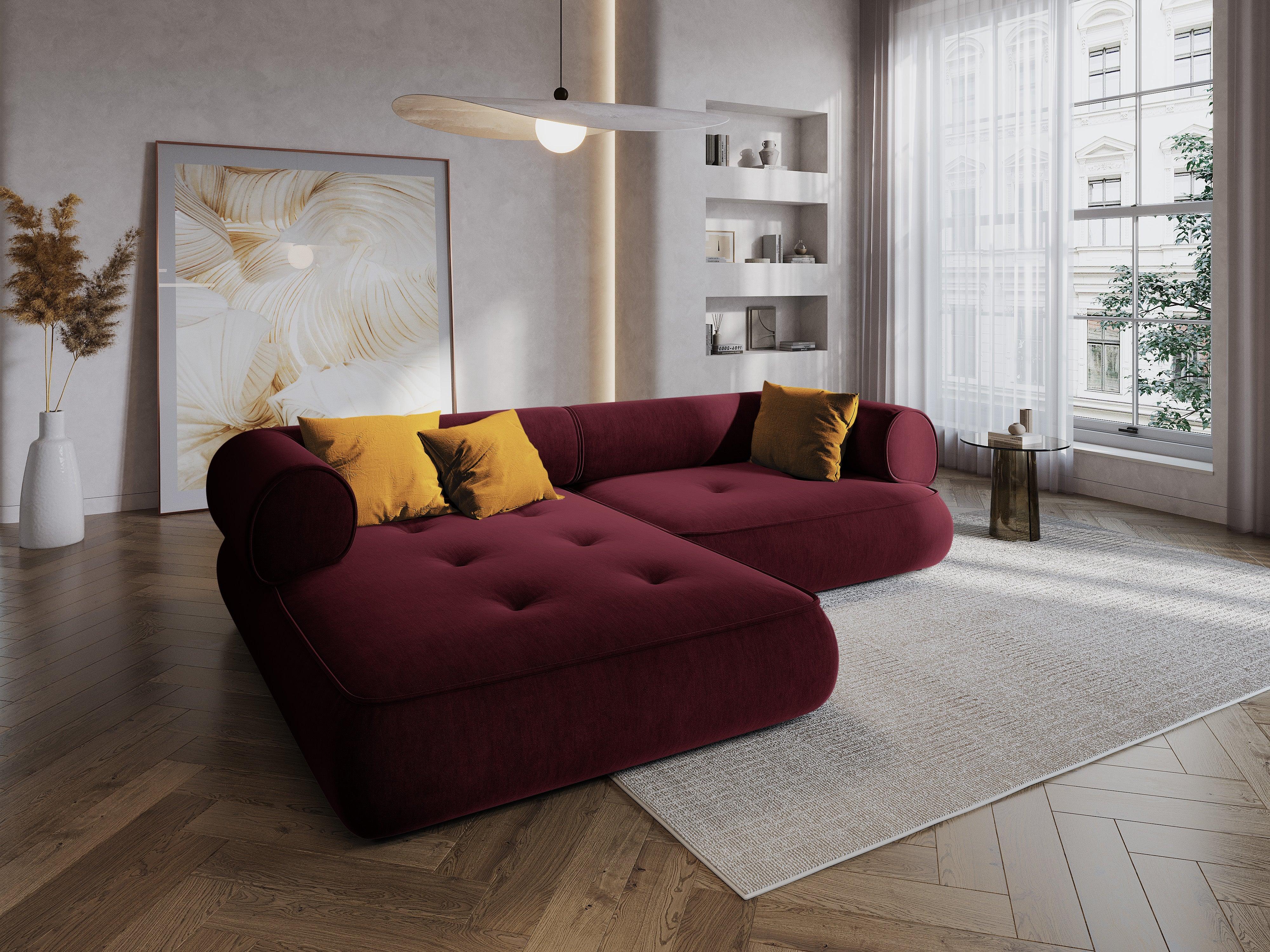 Narożnik w tkaninie szenilowej lewostronny LILY burgundowy Maison Heritage Eye on Design