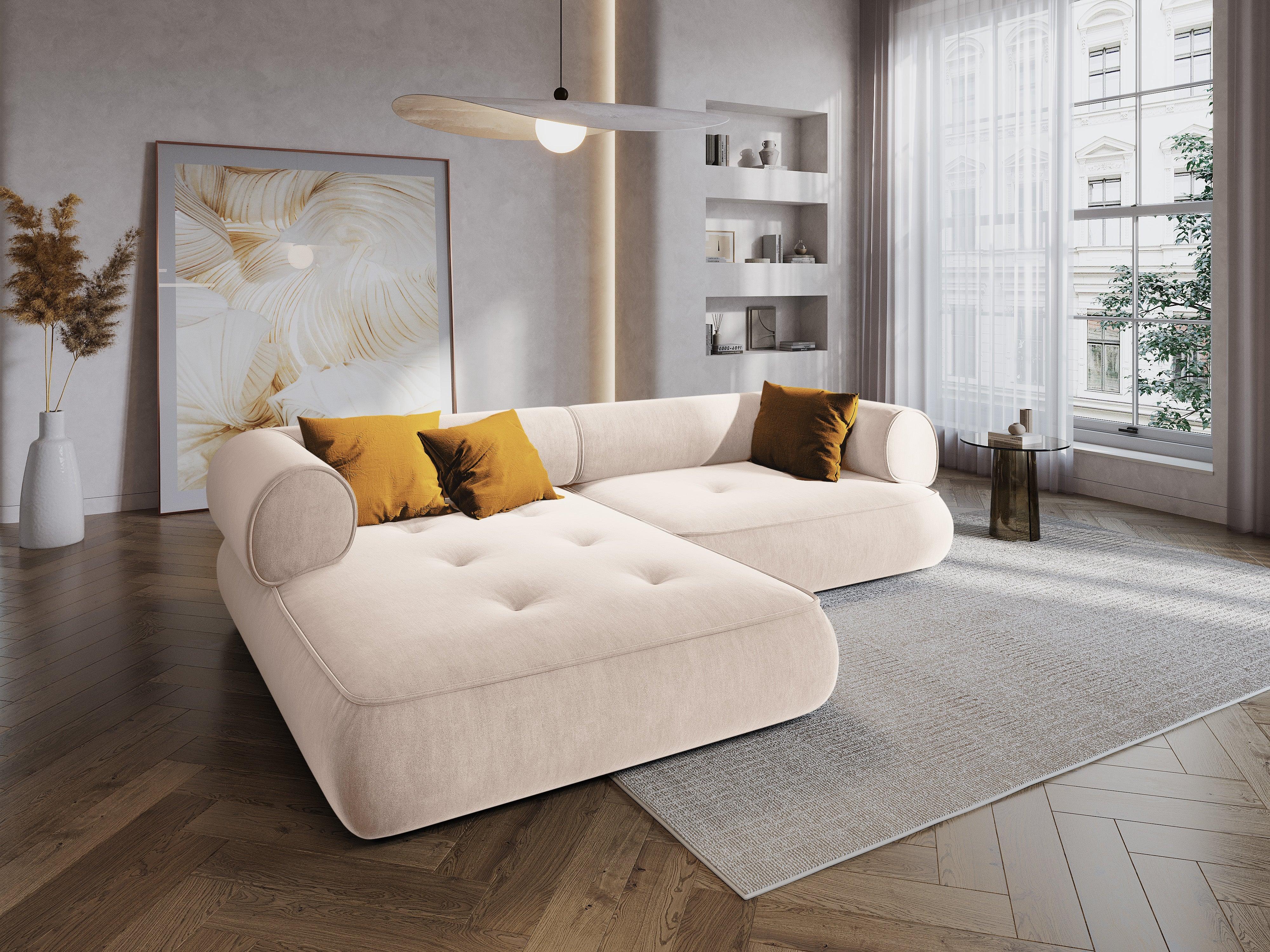 Narożnik w tkaninie szenilowej lewostronny LILY jasnobeżowy Maison Heritage Eye on Design