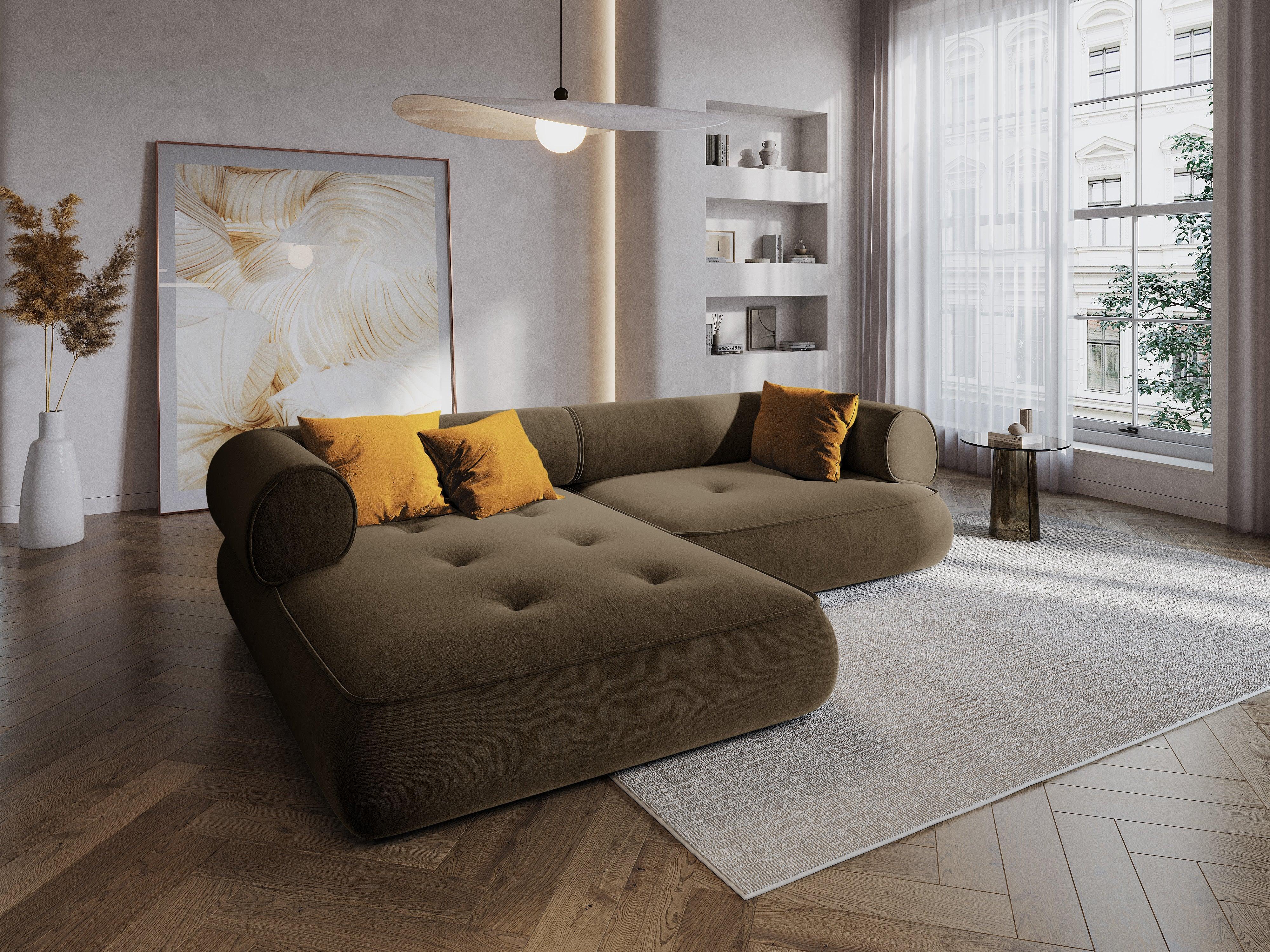 Narożnik w tkaninie szenilowej lewostronny LILY szarobrązowy Maison Heritage Eye on Design